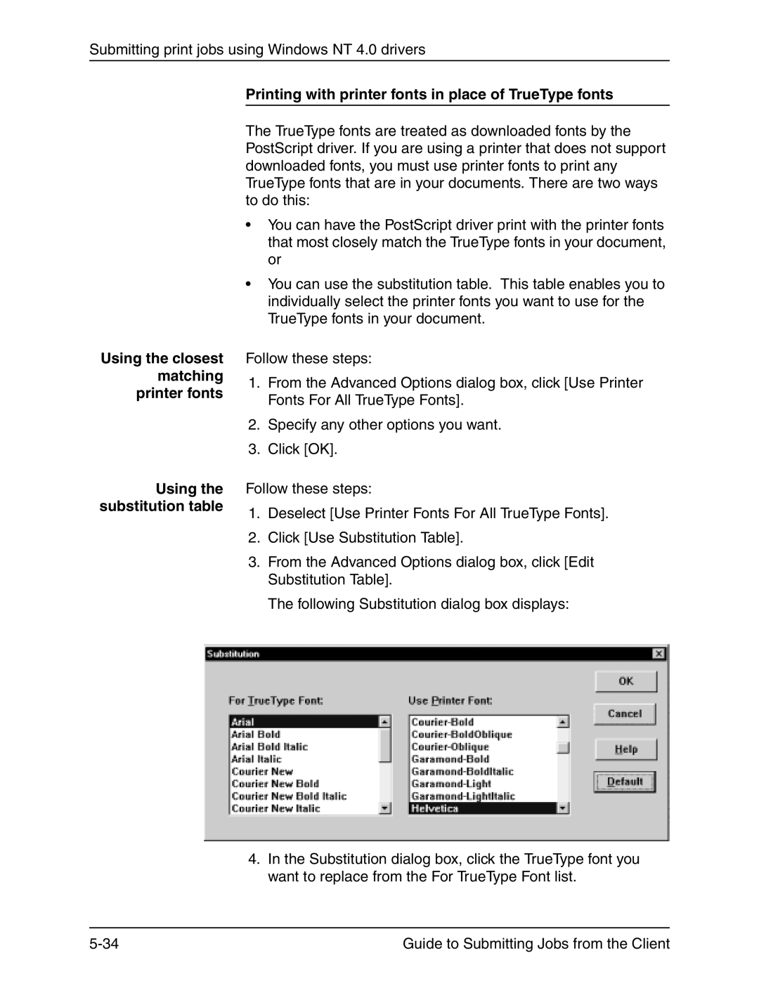 Xerox 721P90350 manual Submitting print jobs using Windows NT 4.0 drivers 