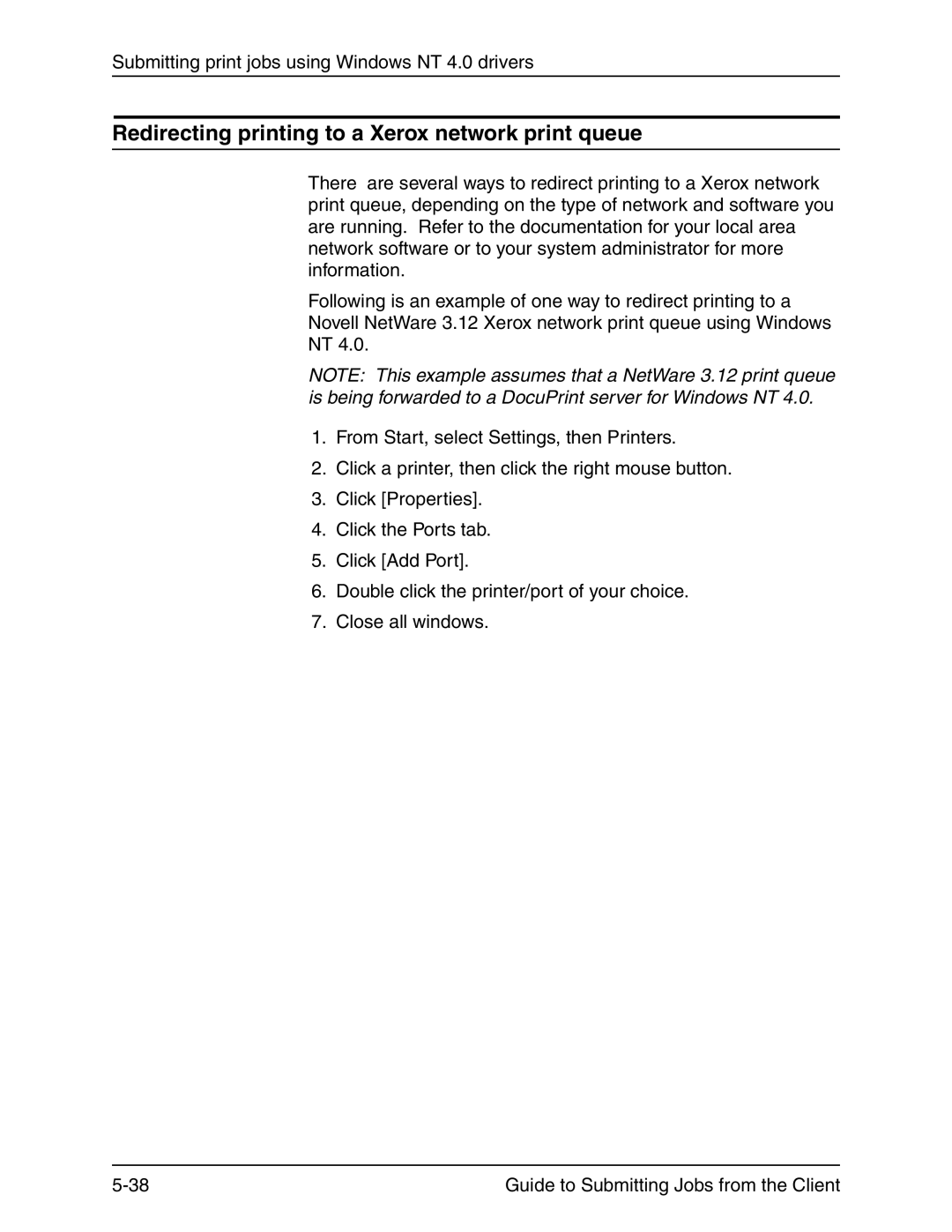 Xerox 721P90350 manual Redirecting printing to a Xerox network print queue 