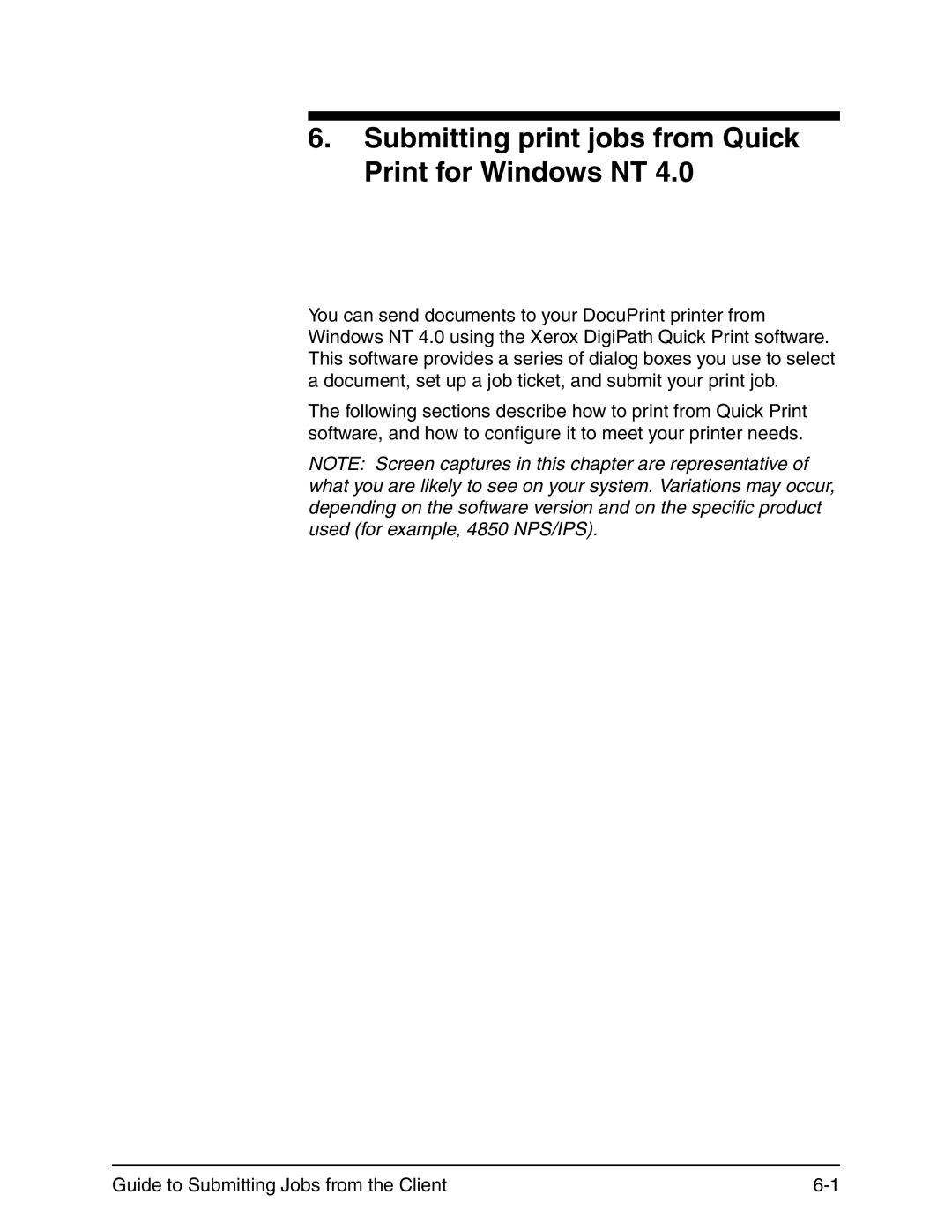 Xerox 721P90350 manual Submitting print jobs from Quick Print for Windows NT 