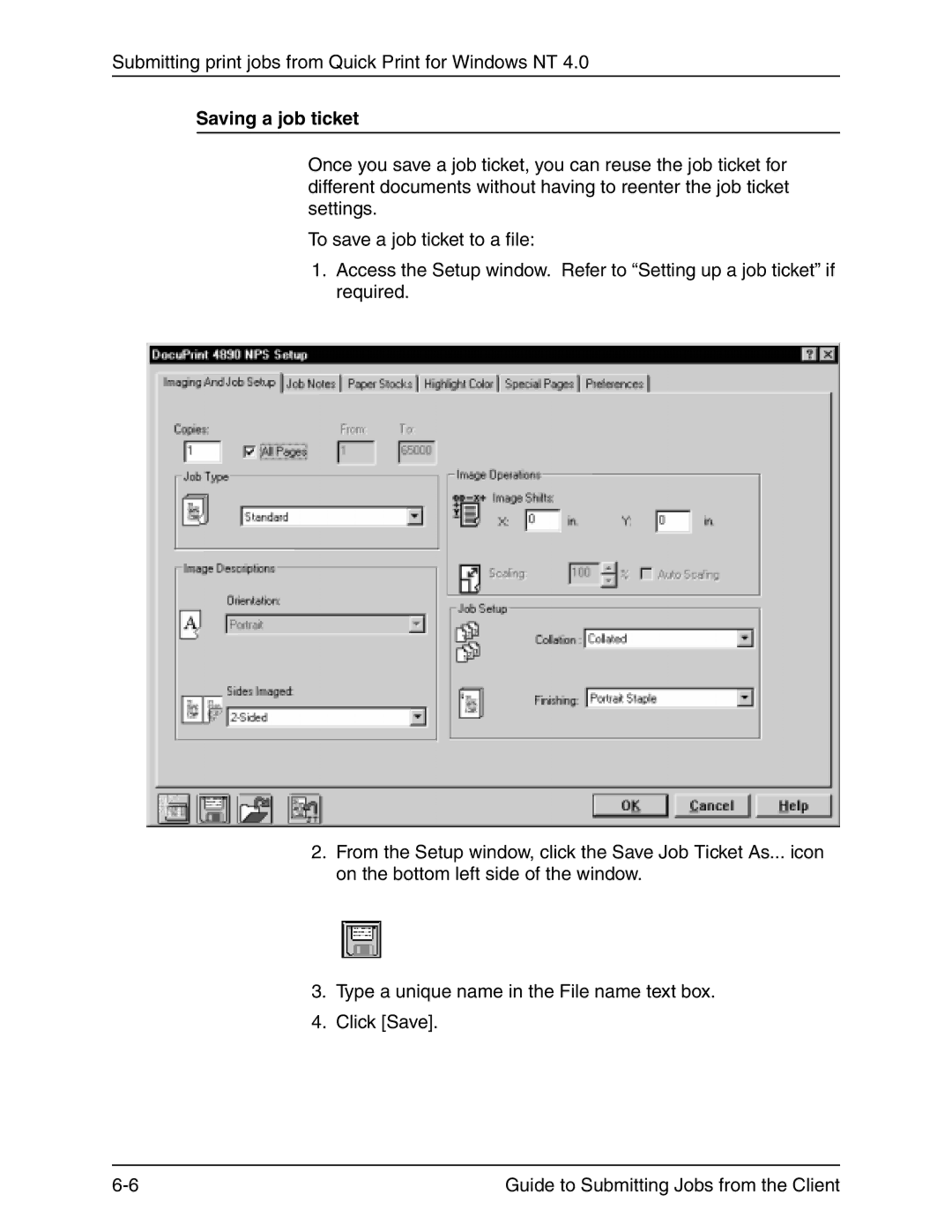 Xerox 721P90350 manual Saving a job ticket 