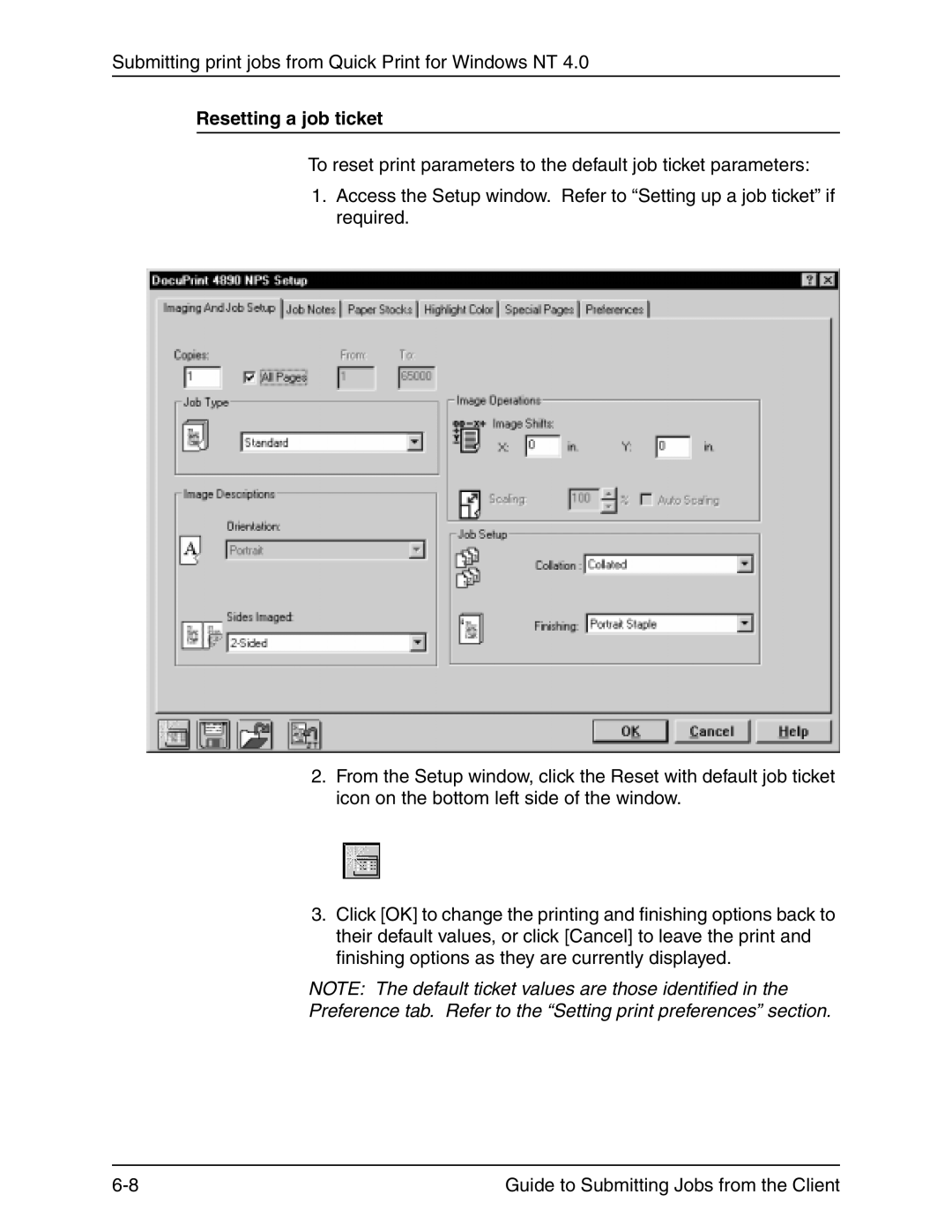 Xerox 721P90350 manual Resetting a job ticket 