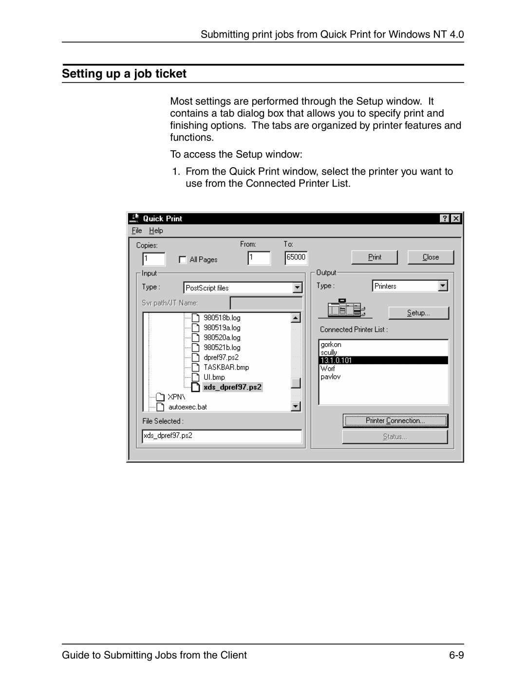 Xerox 721P90350 manual Setting up a job ticket 