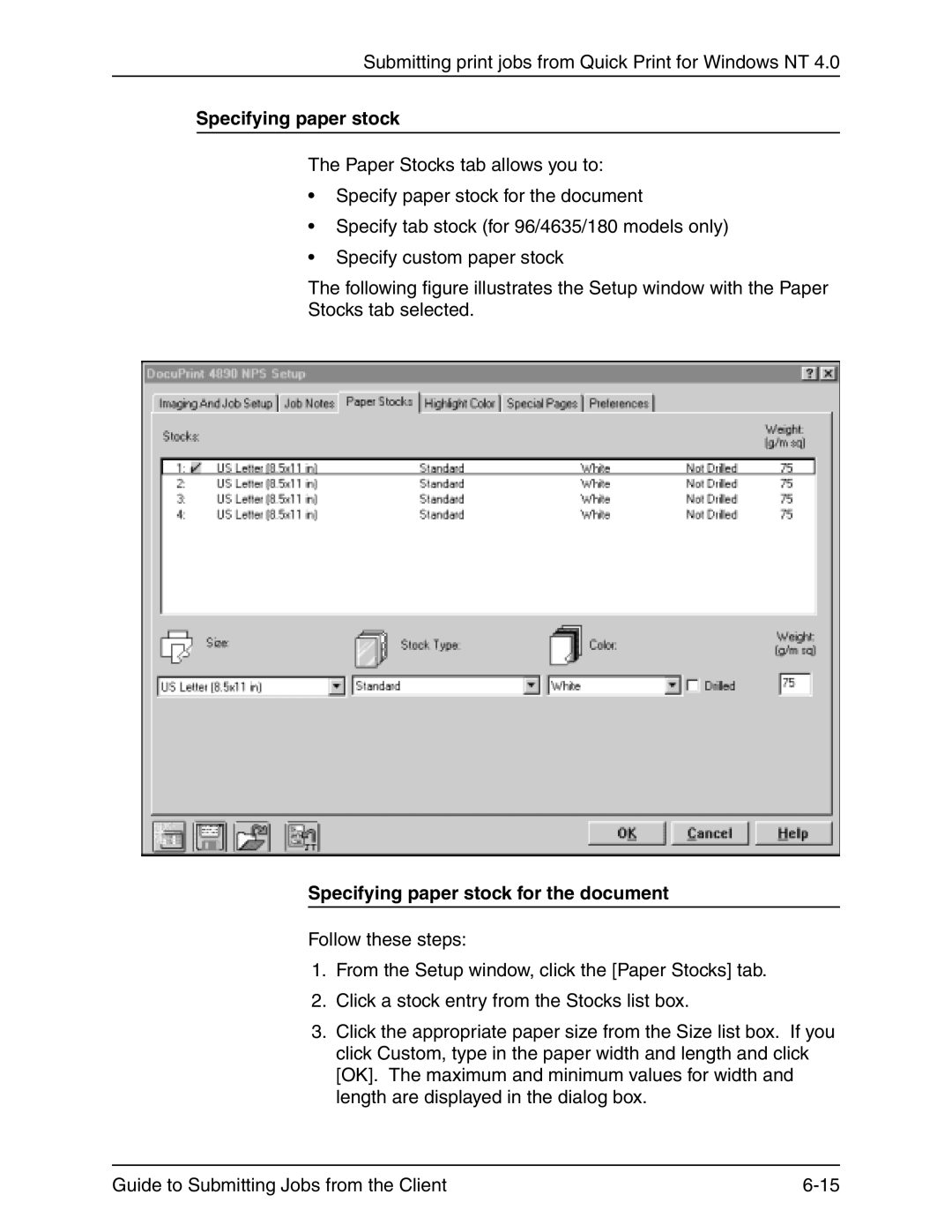 Xerox 721P90350 manual Specifying paper stock for the document 