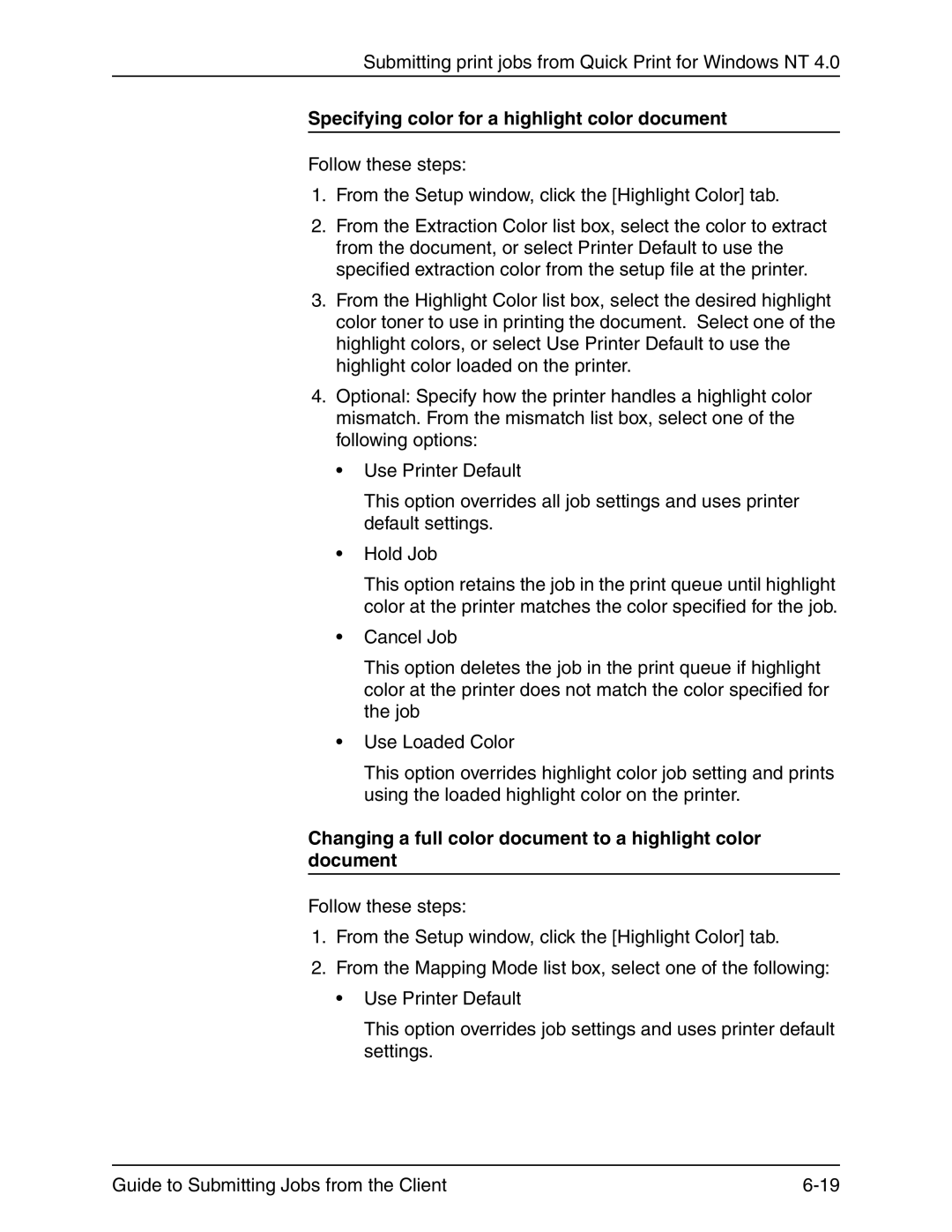 Xerox 721P90350 manual Specifying color for a highlight color document 