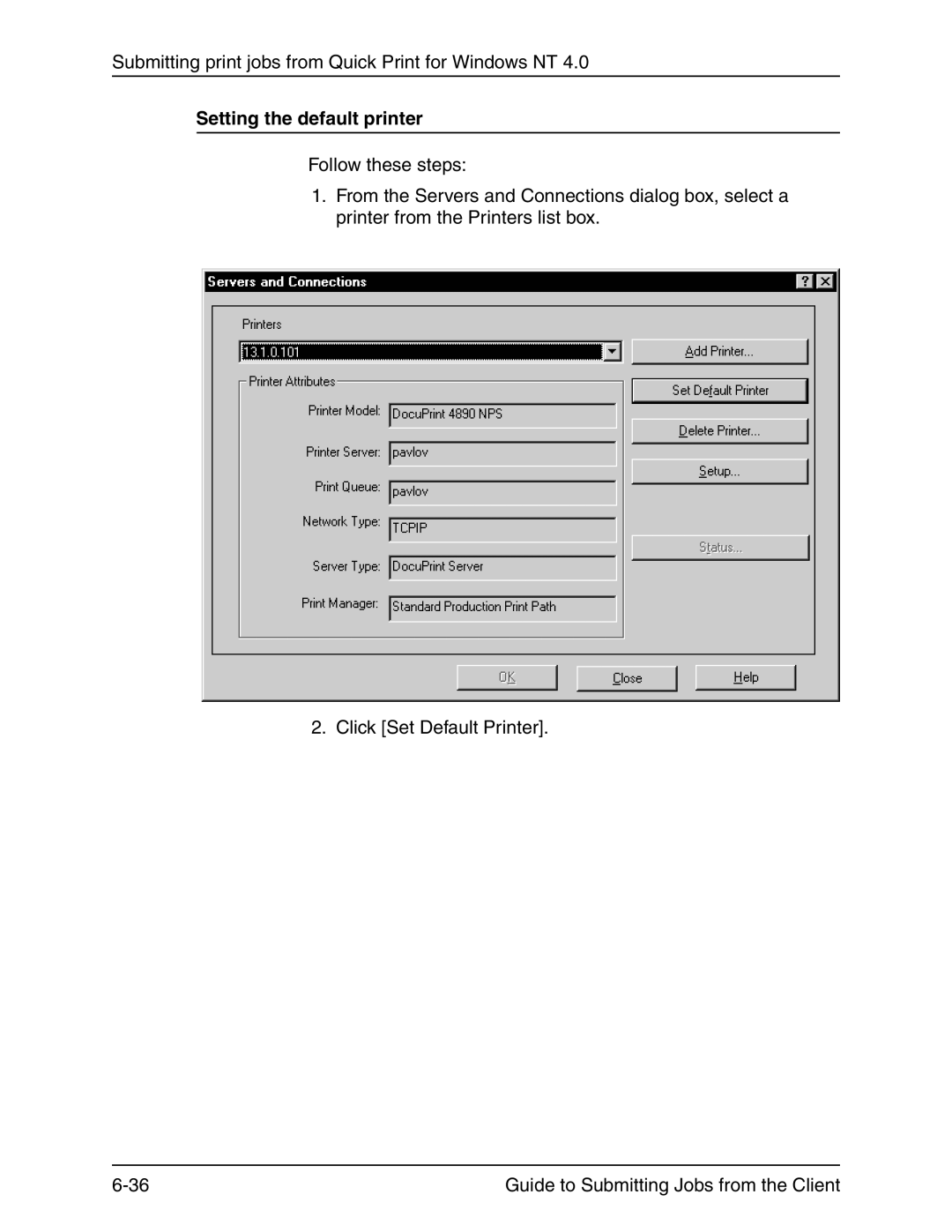 Xerox 721P90350 manual Setting the default printer 