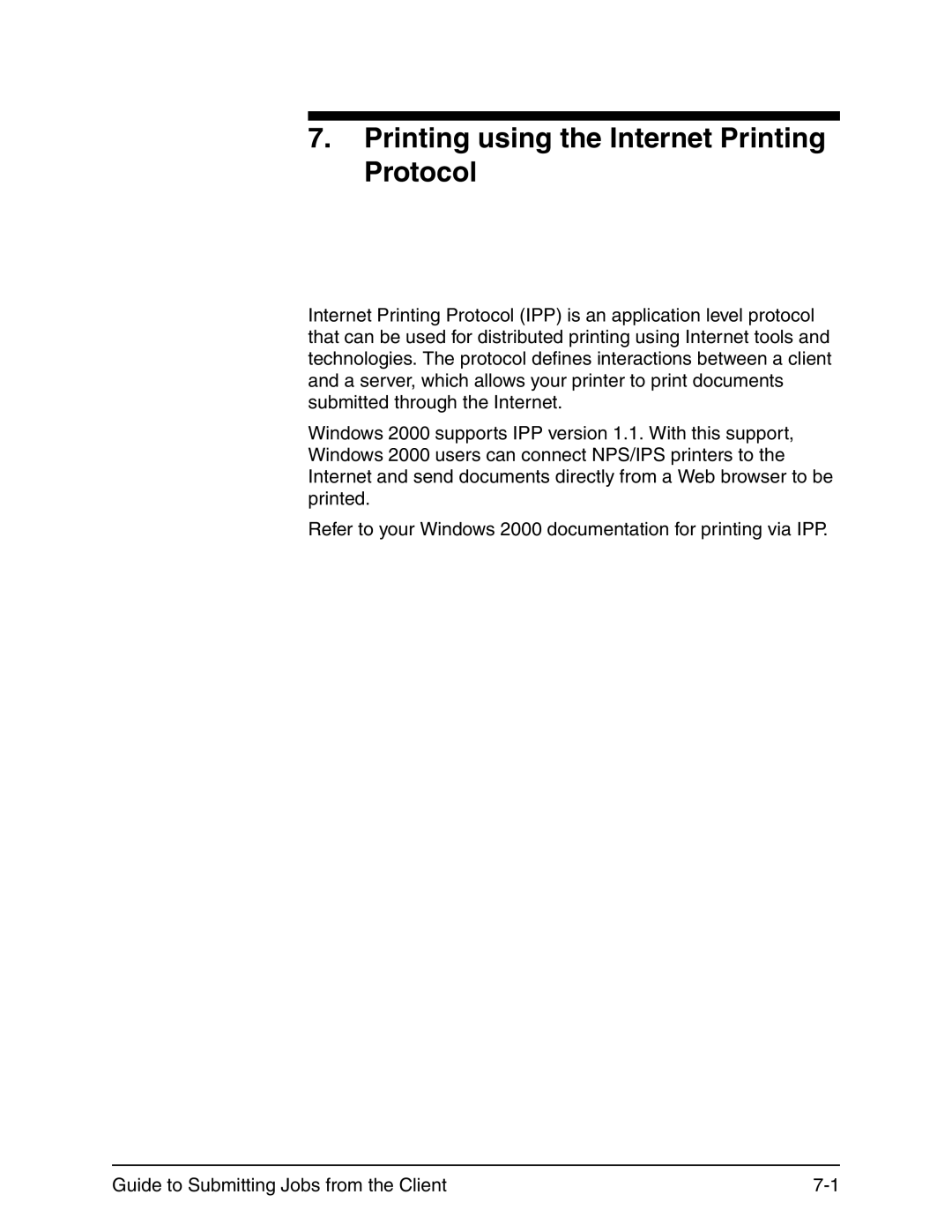 Xerox 721P90350 manual Printing using the Internet Printing Protocol 