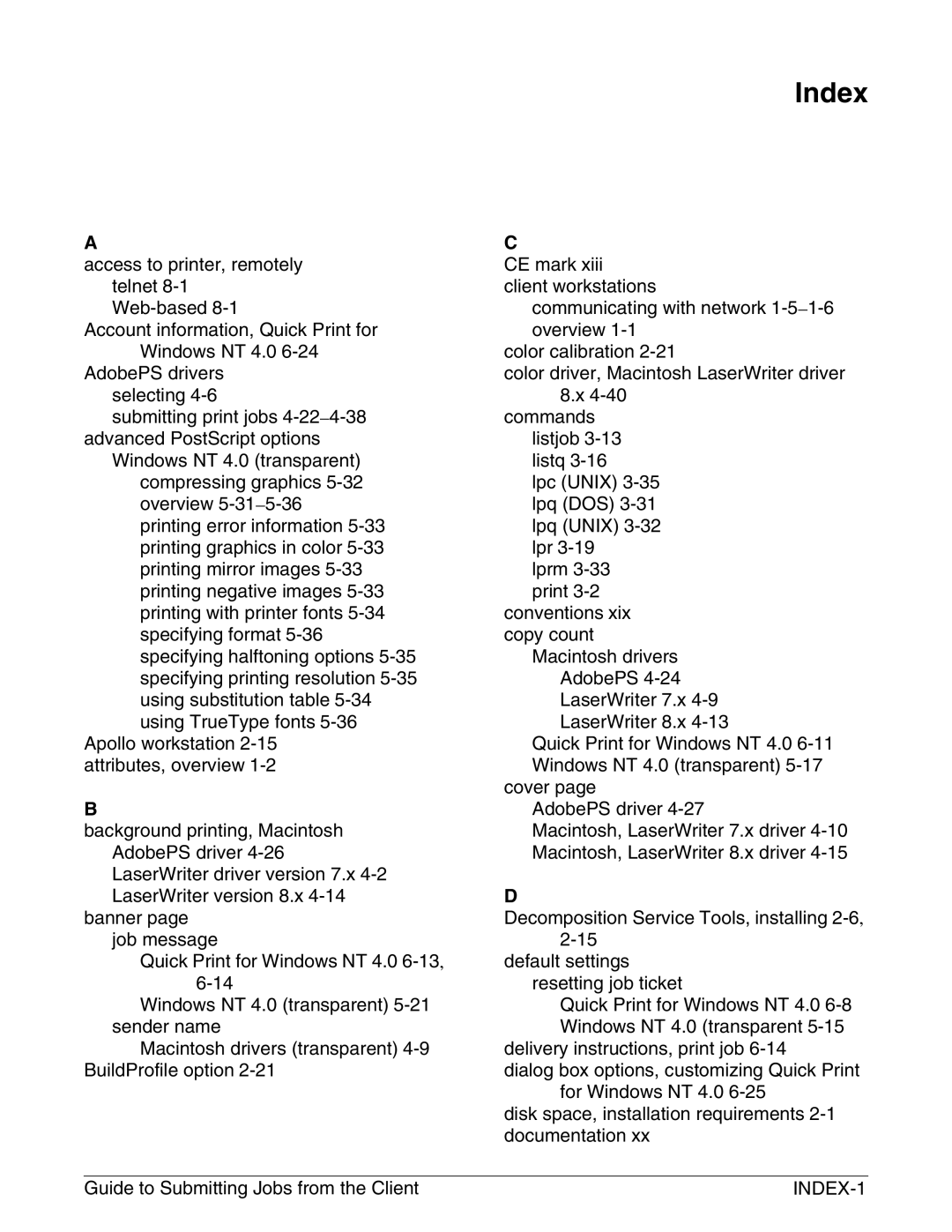 Xerox 721P90350 manual Index 