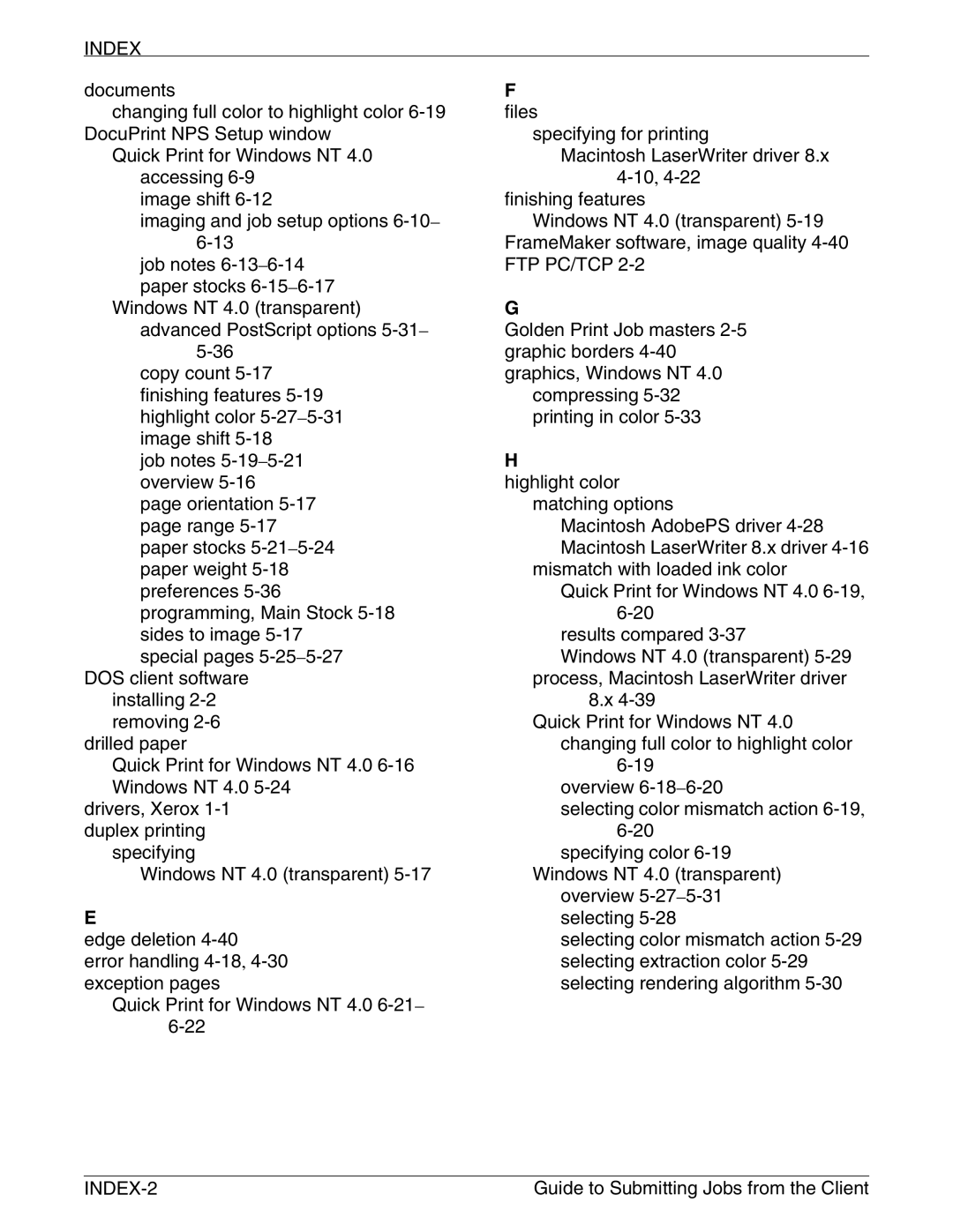 Xerox 721P90350 manual INDEX-2 