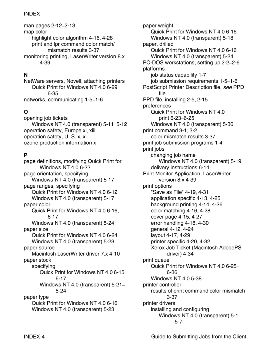 Xerox 721P90350 manual INDEX-4 