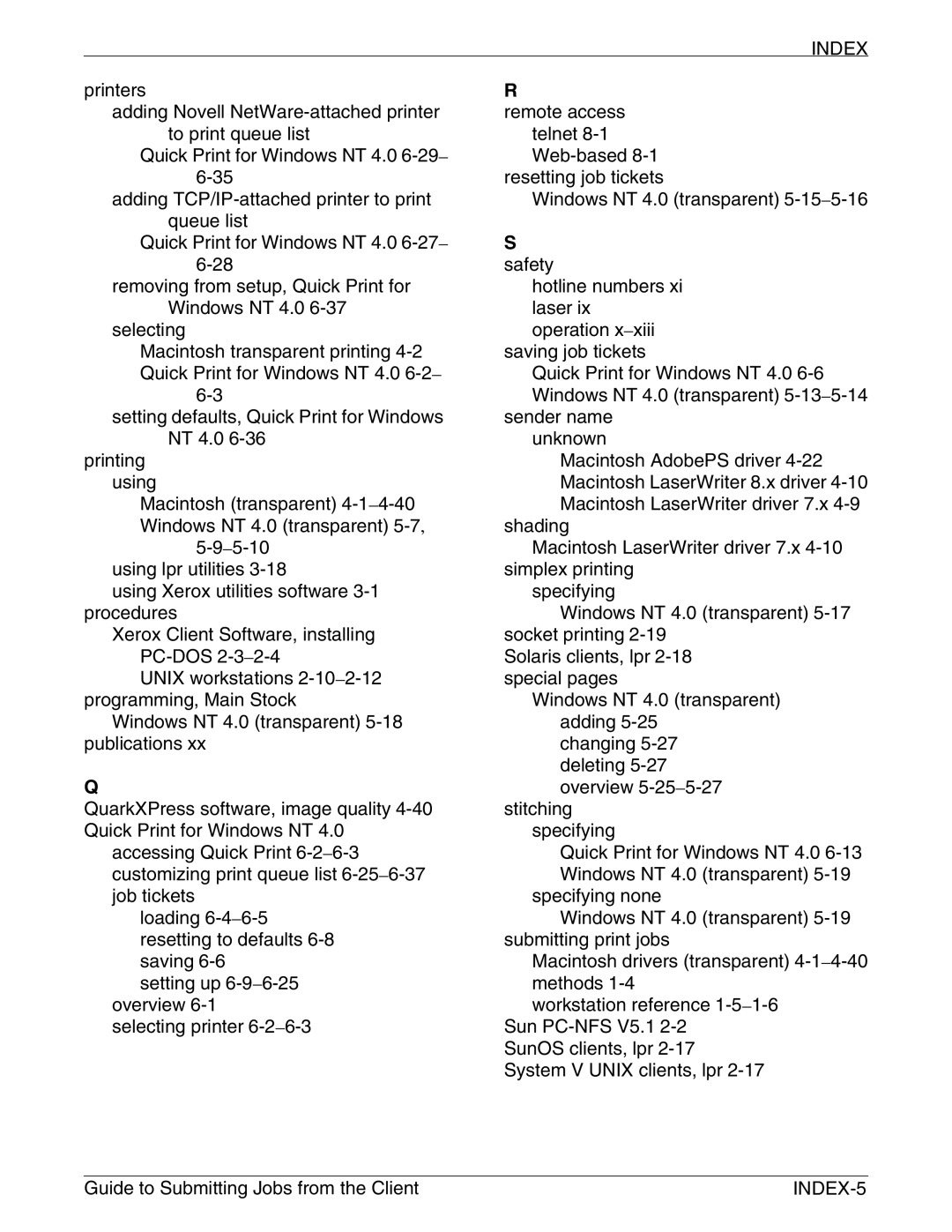 Xerox 721P90350 manual INDEX-5 