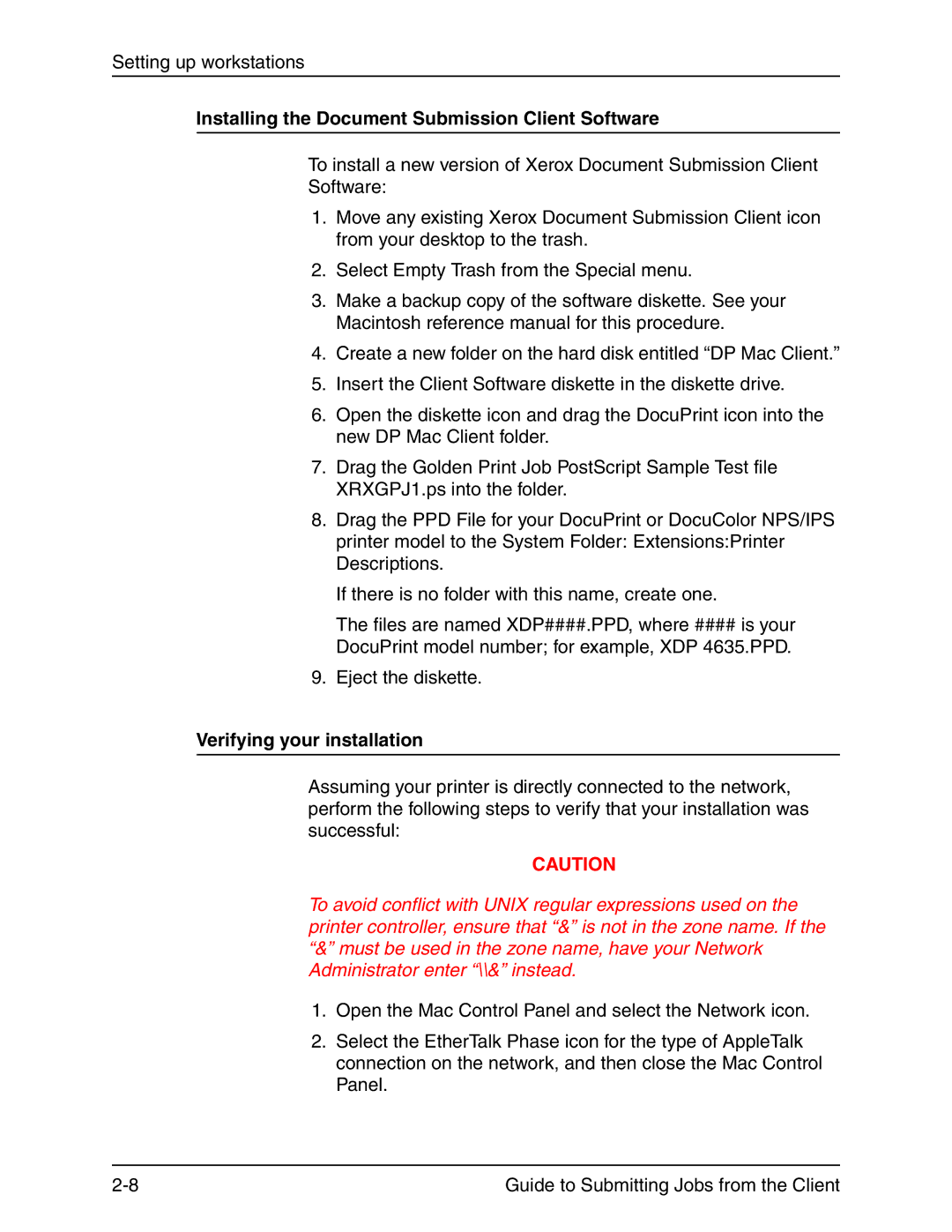 Xerox 721P90350 manual Installing the Document Submission Client Software, Verifying your installation 