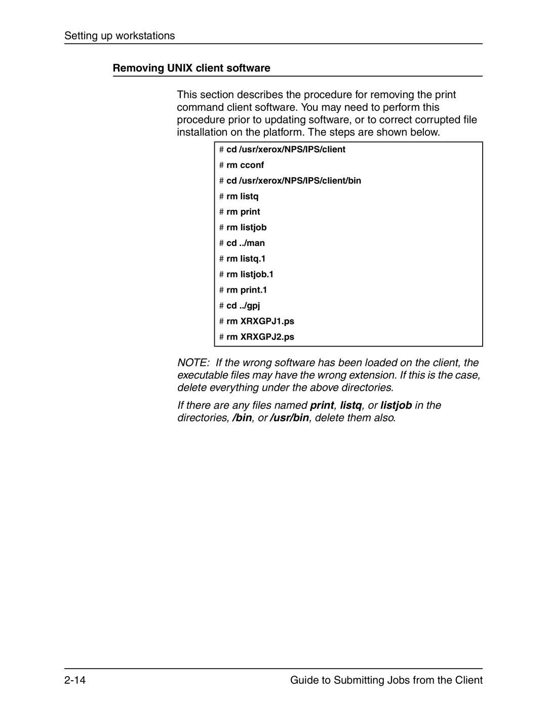 Xerox 721P90350 manual Removing Unix client software 