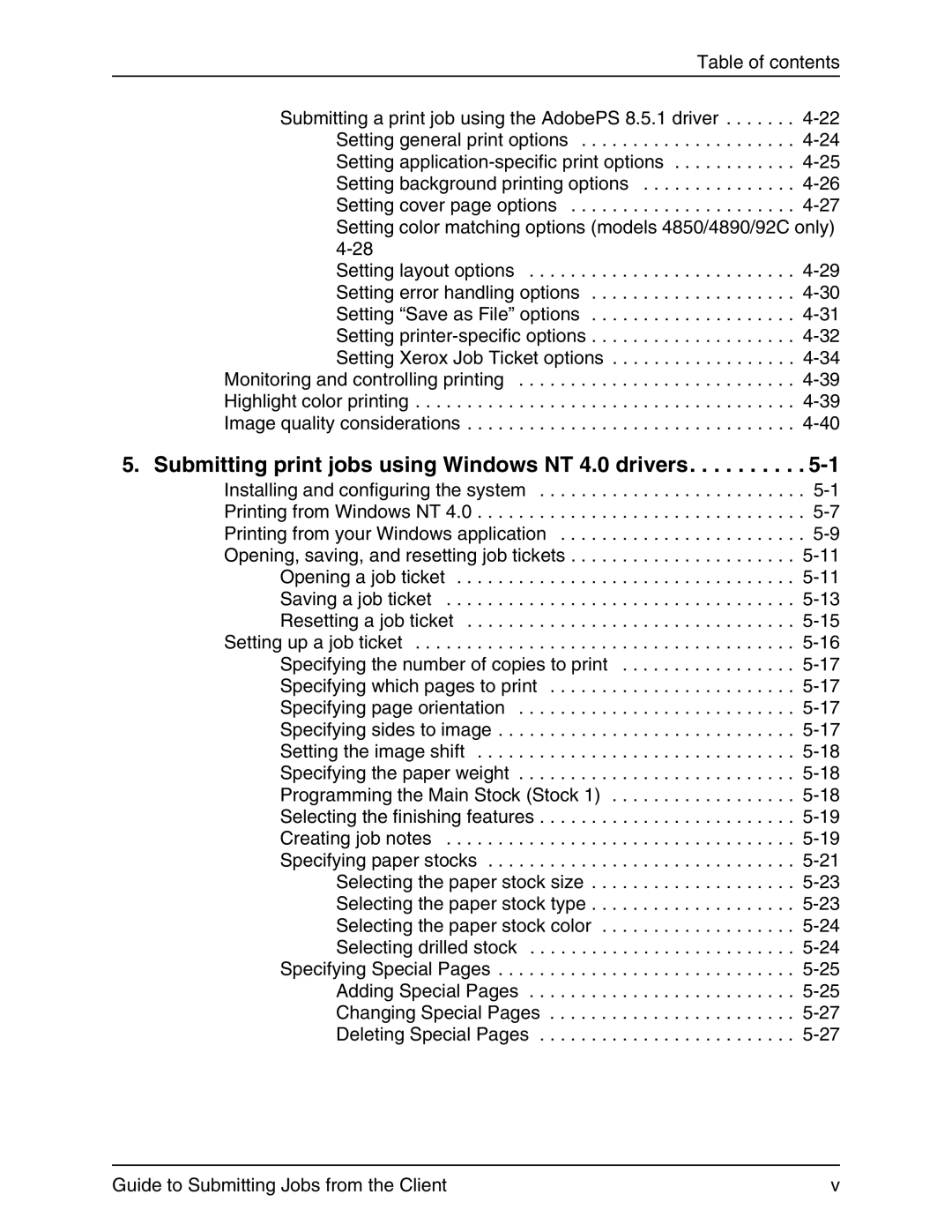 Xerox 721P90350 manual Submitting print jobs using Windows NT 4.0 drivers 