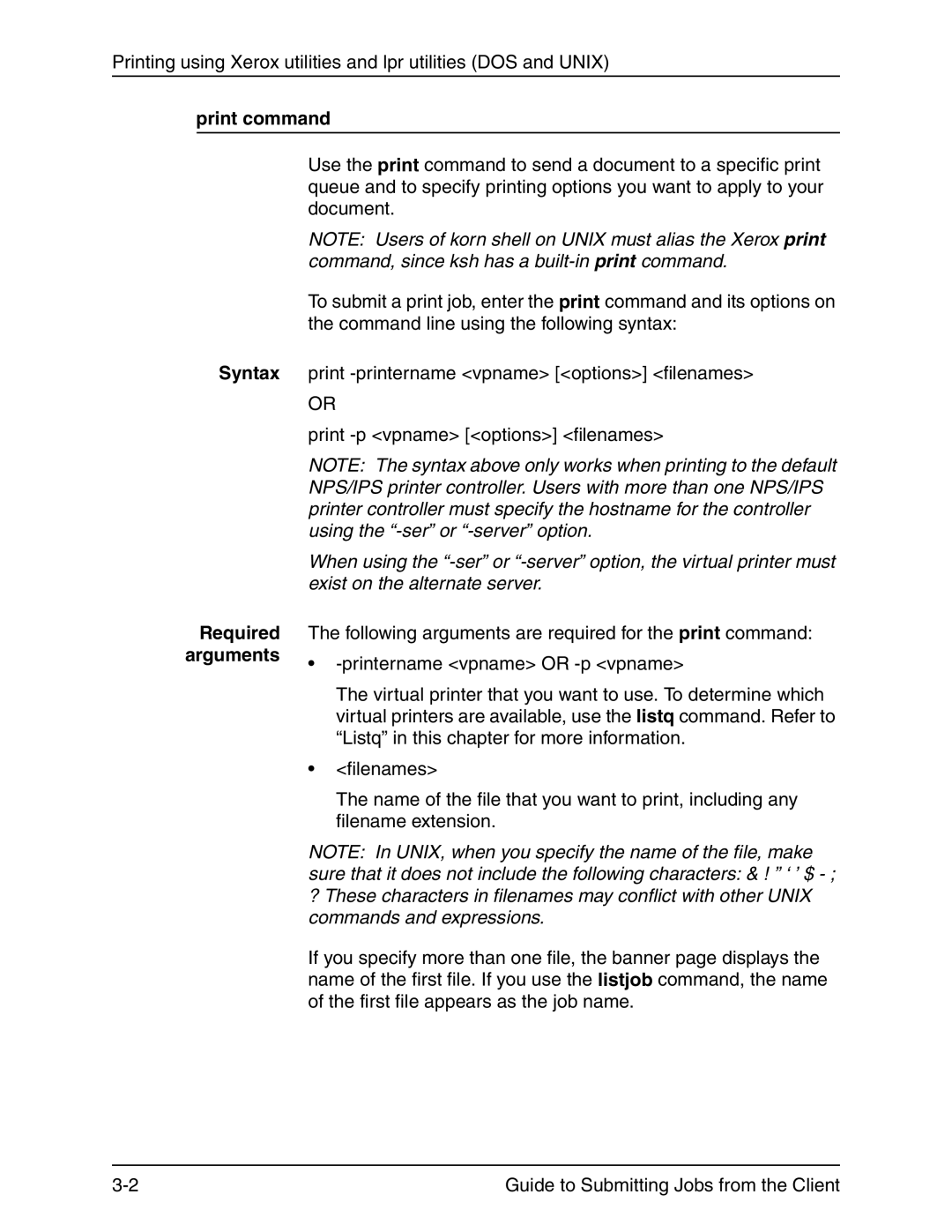 Xerox 721P90350 manual Print command Syntax Required arguments 