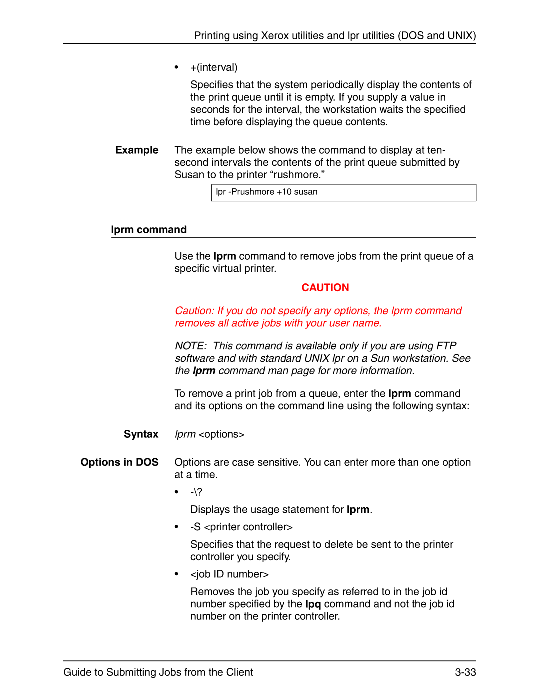 Xerox 721P90350 manual Lprm command 