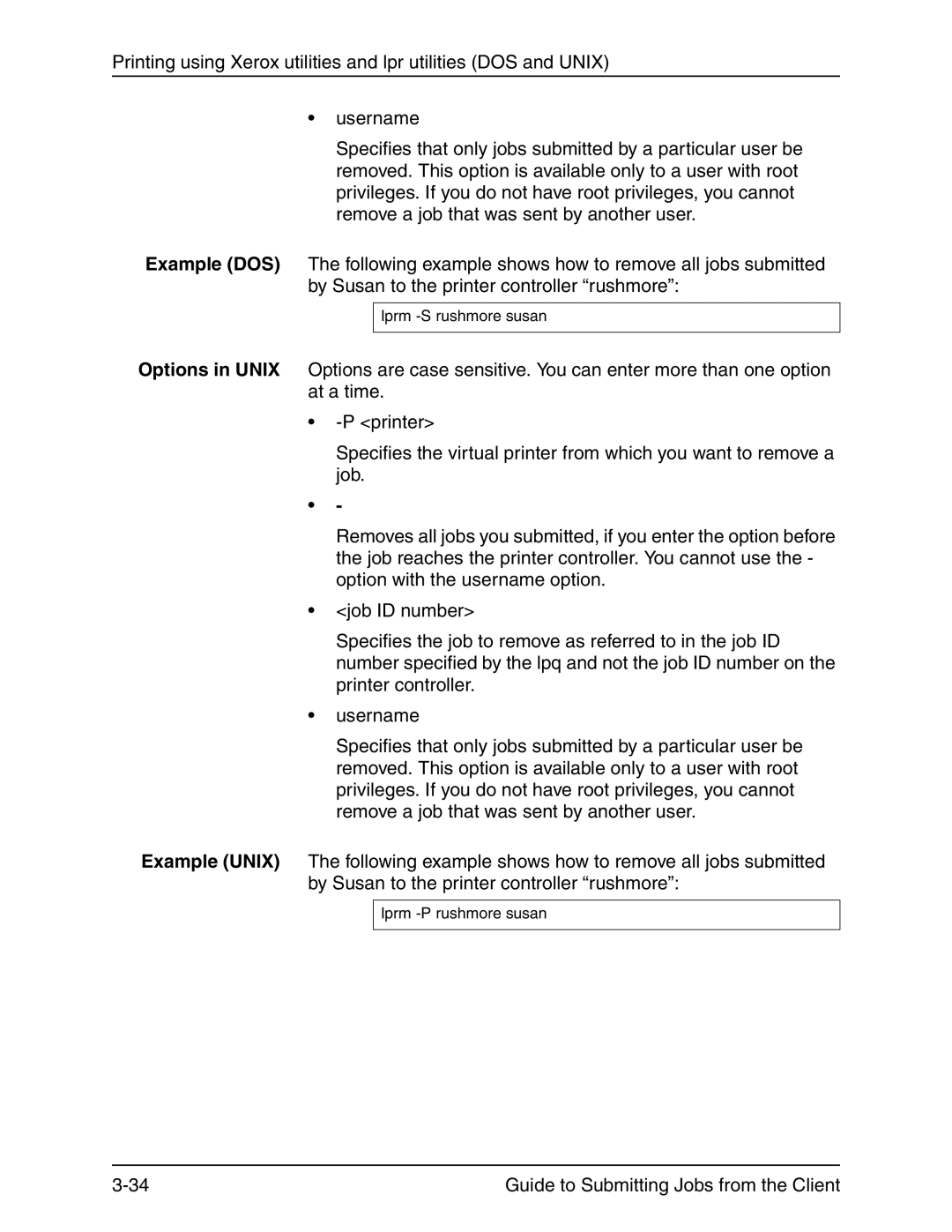 Xerox 721P90350 manual Lprm -S rushmore susan 