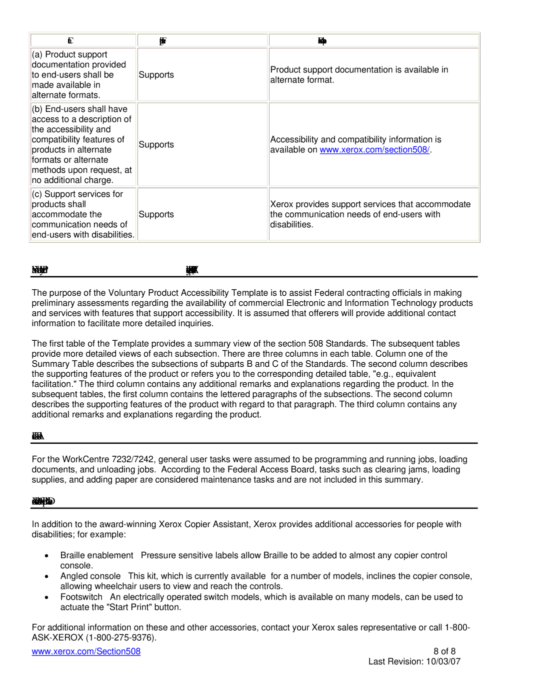 Xerox 7232, 7242 manual What is the Voluntary Product Accessibility Template VPAT?, Criteria Supporting Features 