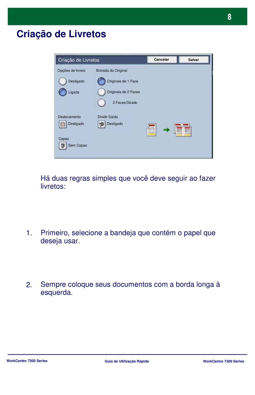 Xerox 7300 Series manual Criação de Livreto 