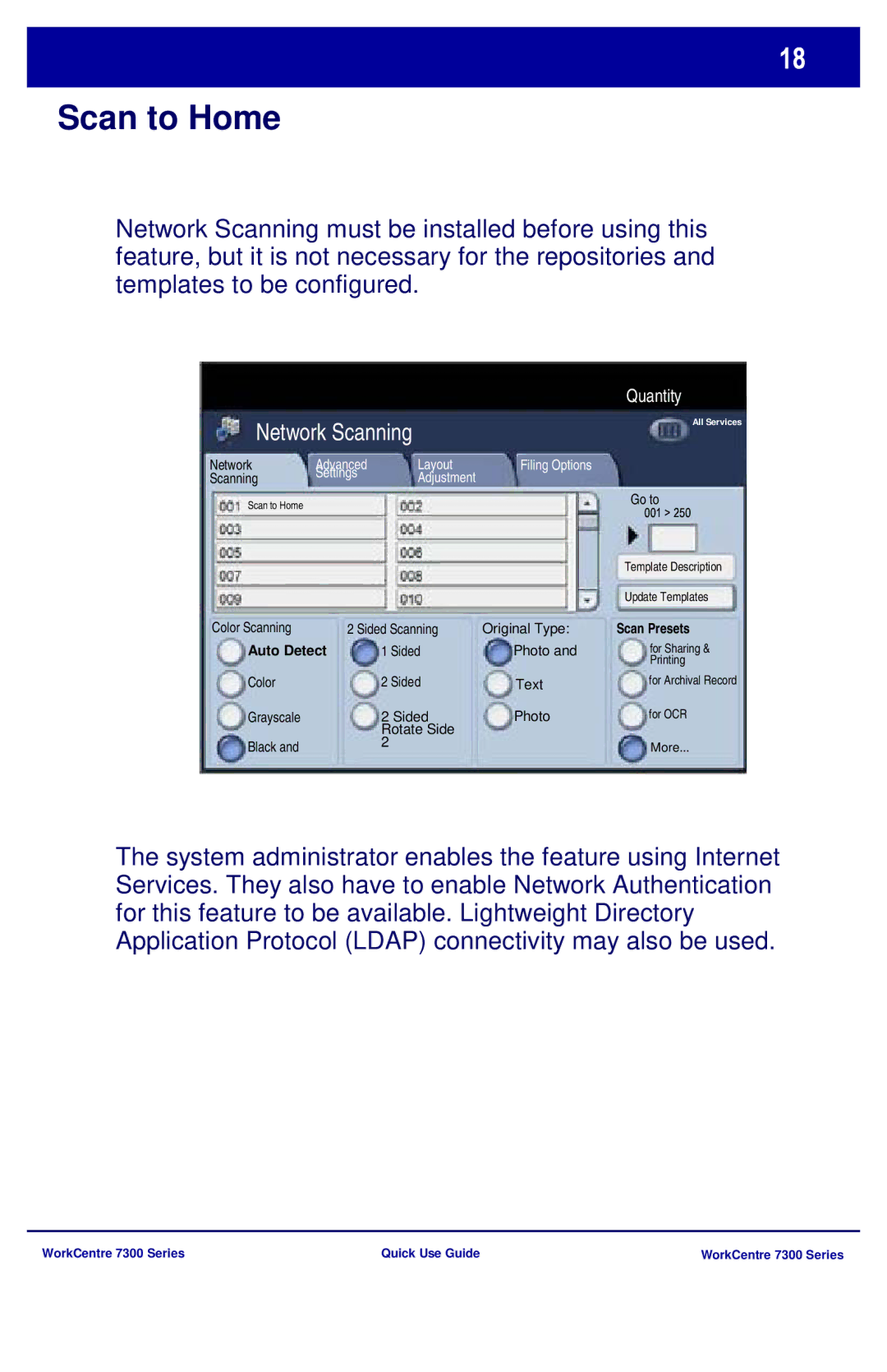 Xerox 7300 Series manual Scan to Home 