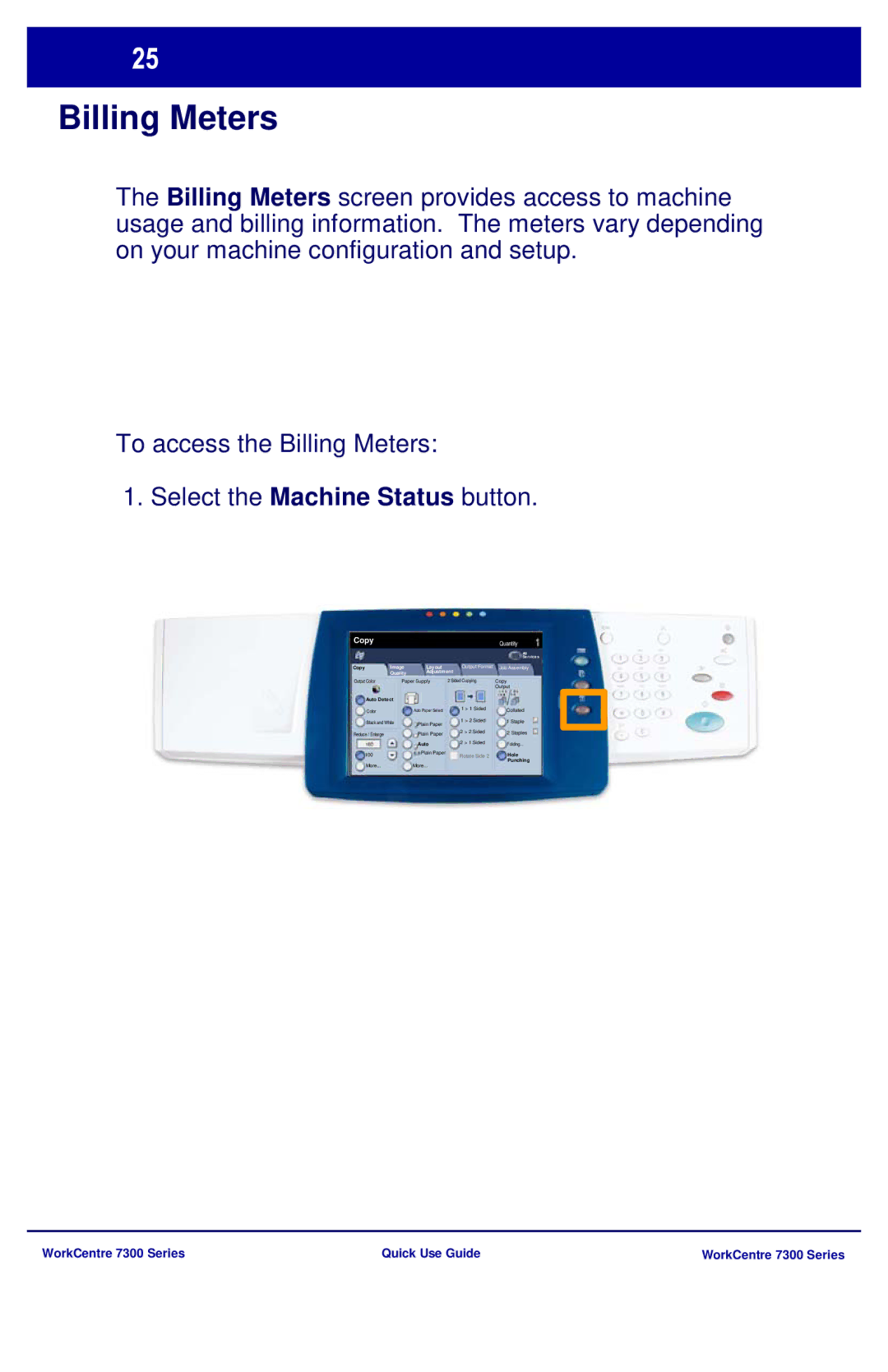 Xerox 7300 Series manual Billing Meters, Copy 