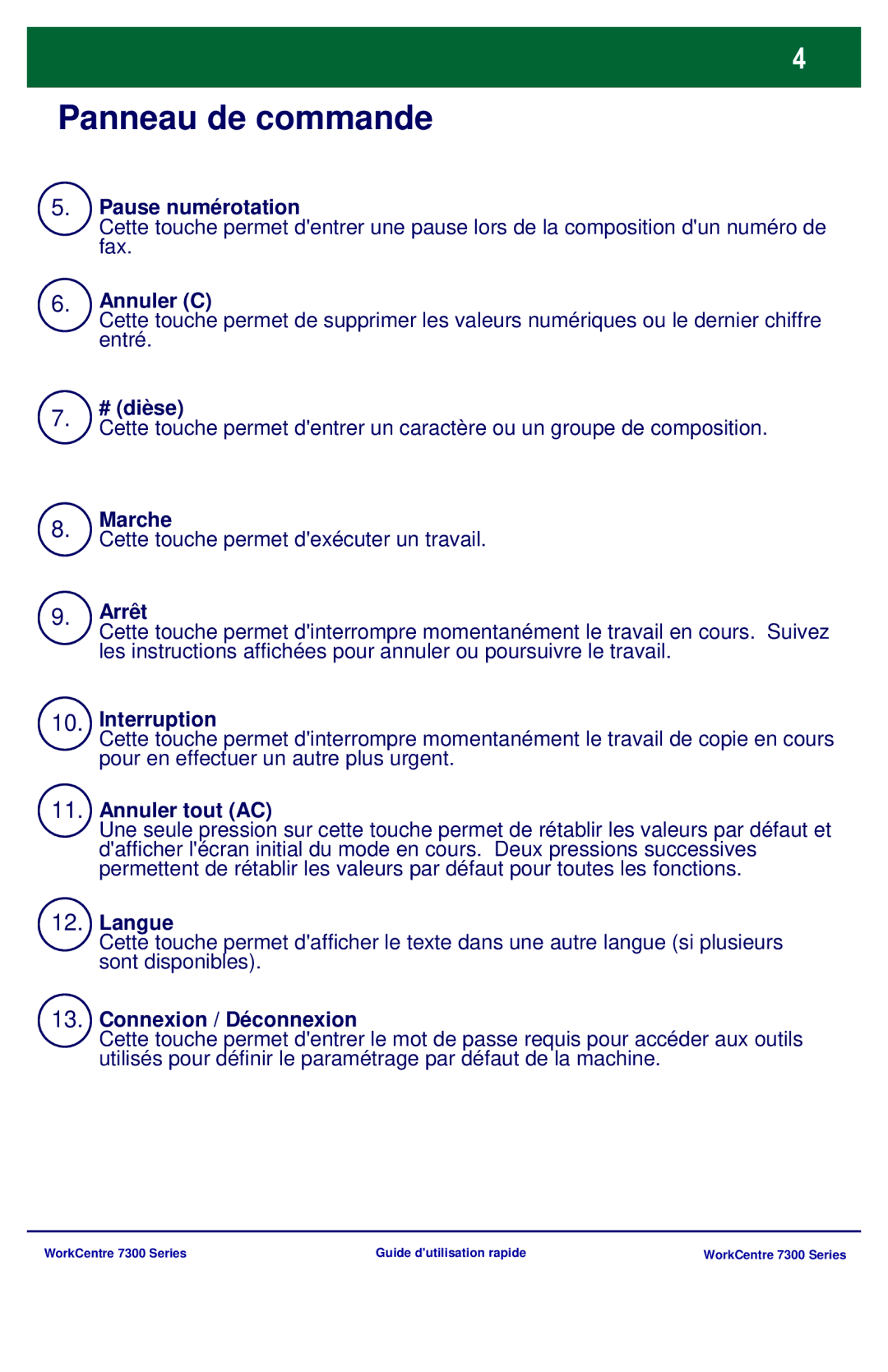 Xerox 7300 Series manual Pause numérotation 