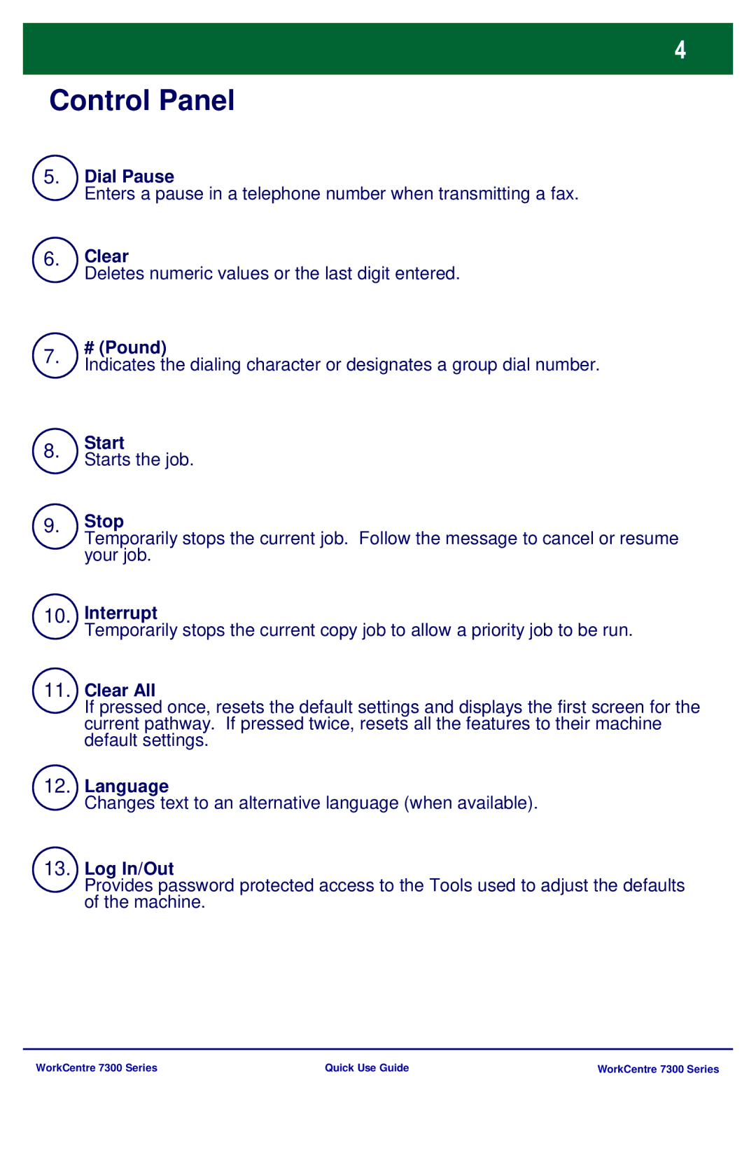 Xerox 7300 Series manual Dial Pause 