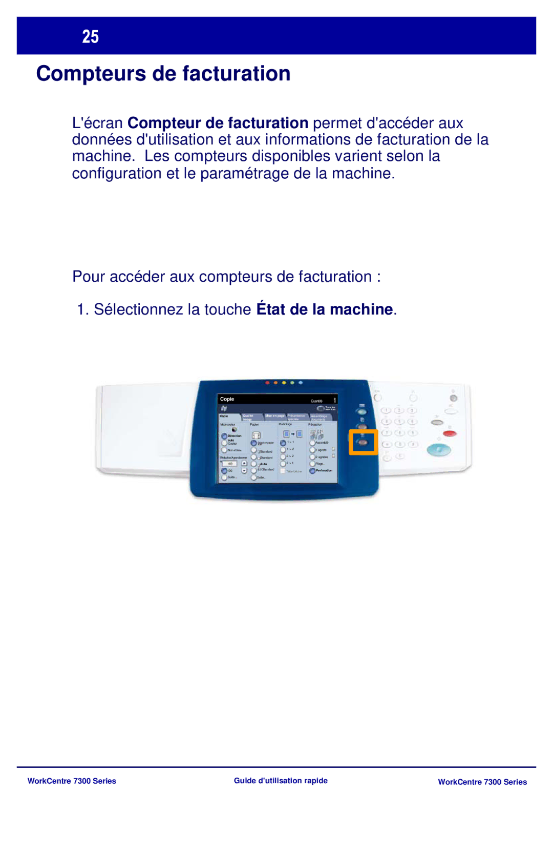 Xerox 7300 Series manual Compteurs de facturation, Copie 