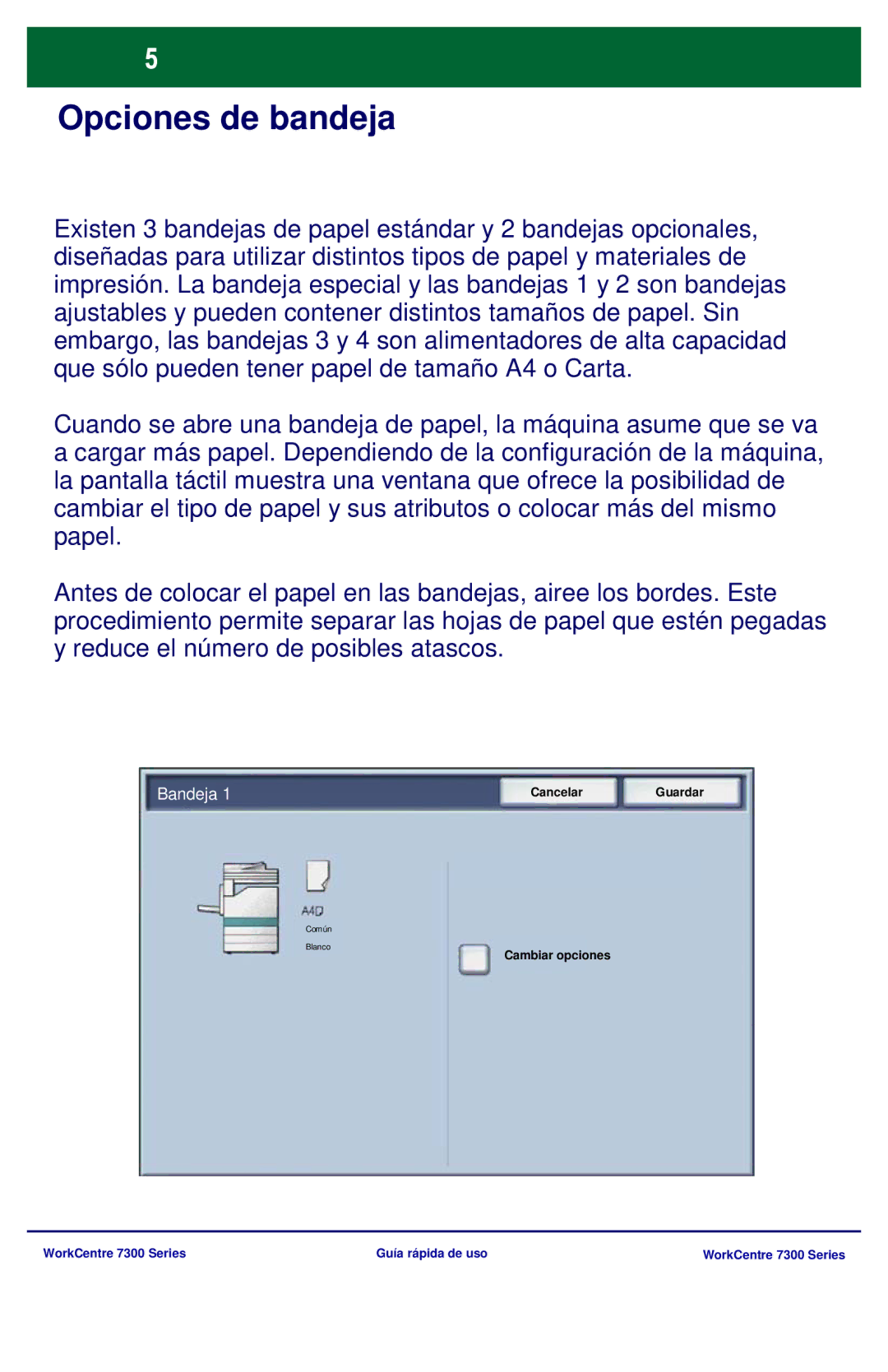 Xerox 7300 Series manual Opciones de bandeja 