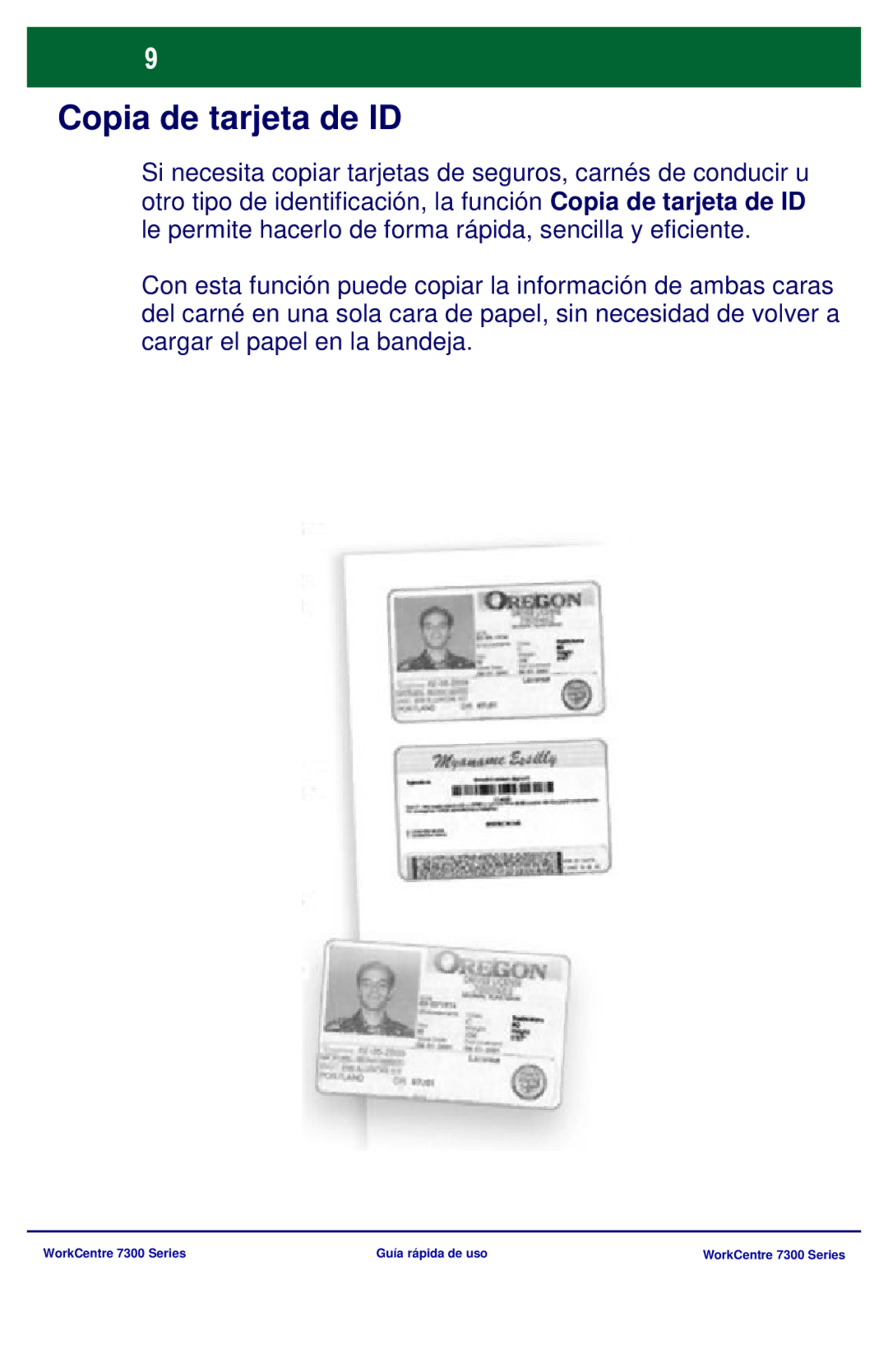 Xerox 7300 Series manual Copia de tarjeta de ID 