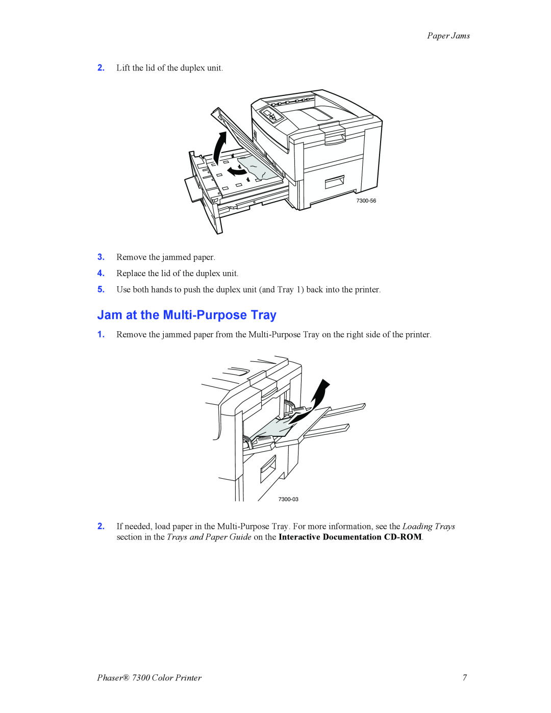 Xerox manual Jam at the Multi-Purpose Tray, Paper Jams, Phaser 7300 Color Printer 
