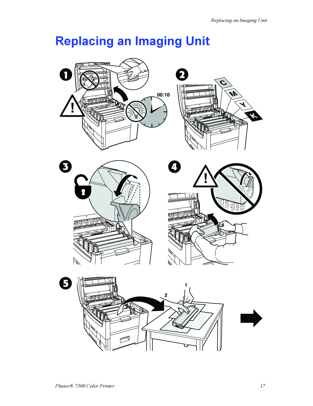 Xerox manual Replacing an Imaging Unit, 0010, Phaser 7300 Color Printer 