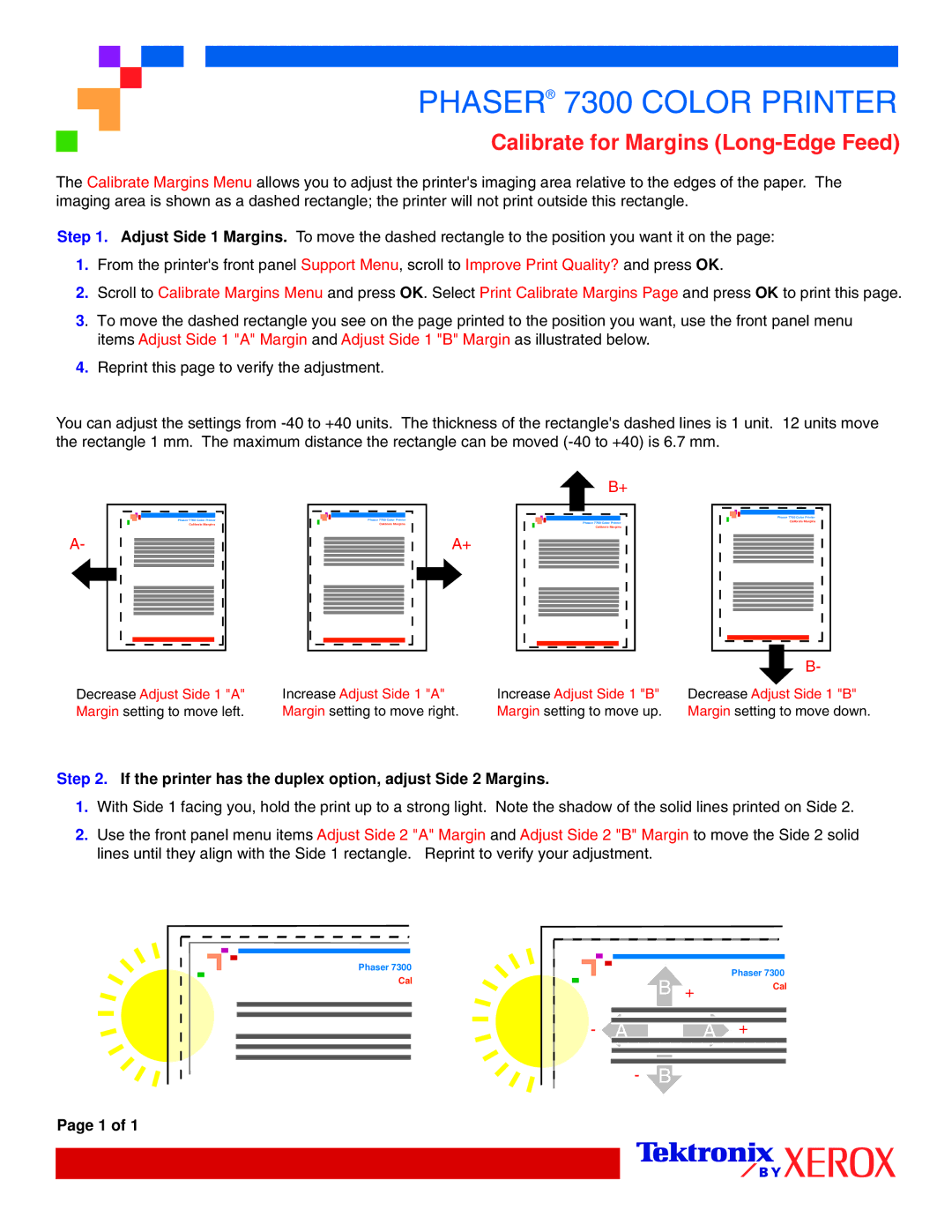 Xerox 7300 manual Calibrate for Margins Long-Edge Feed 