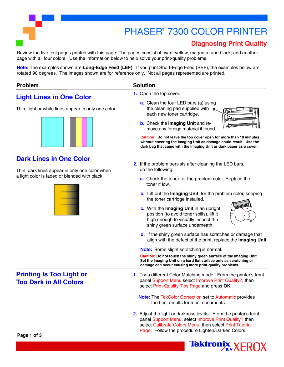 Xerox 7300 manual Diagnosing Print Quality 