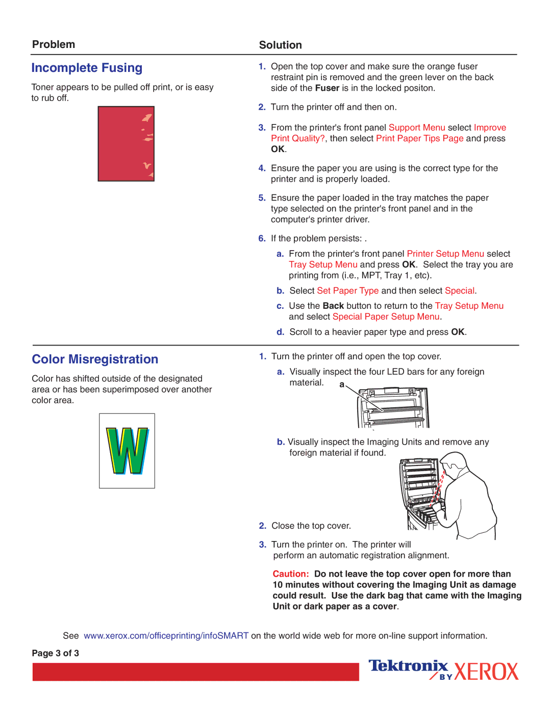 Xerox 7300 manual Incomplete Fusing 