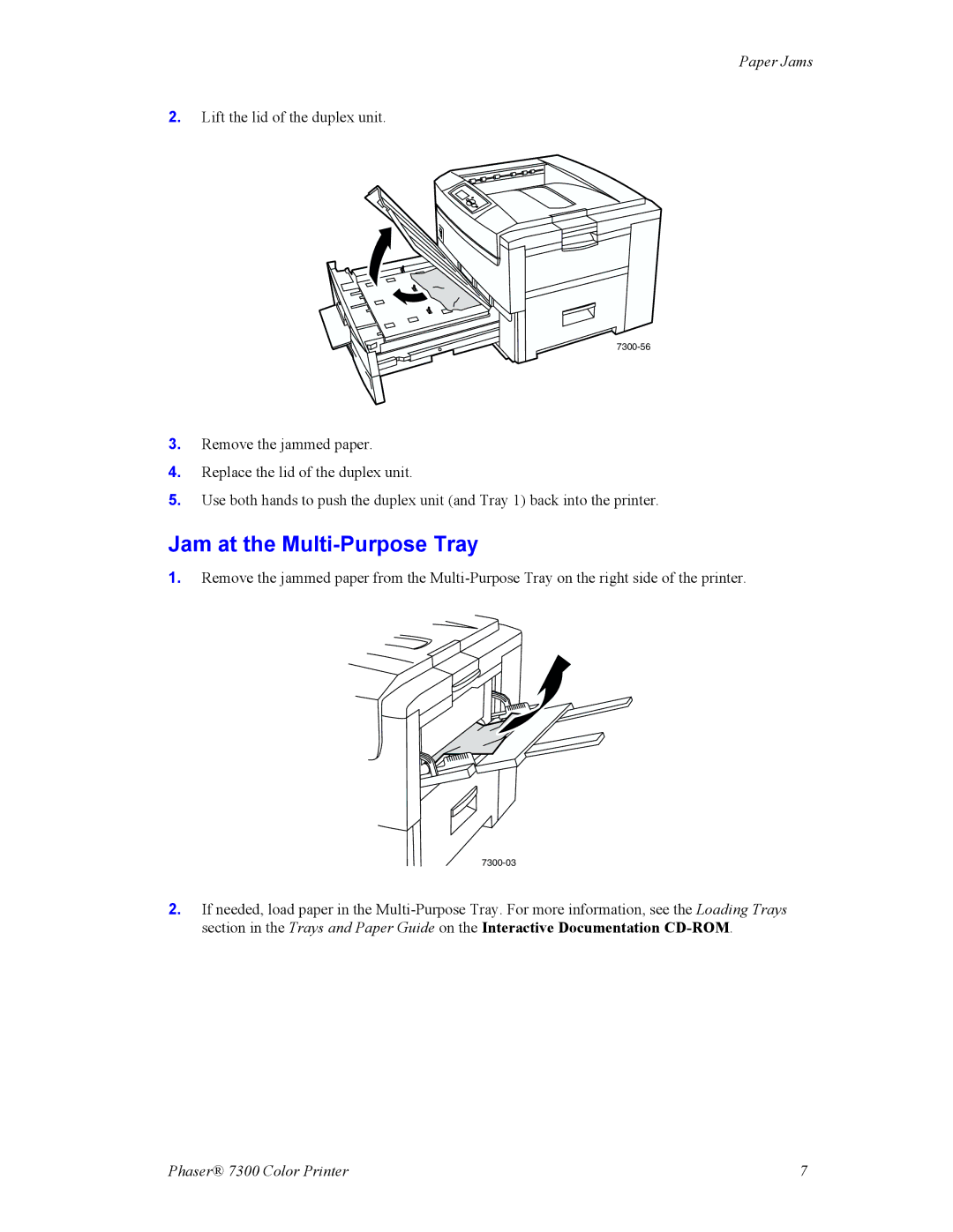 Xerox 7300 manual Jam at the Multi-Purpose Tray 