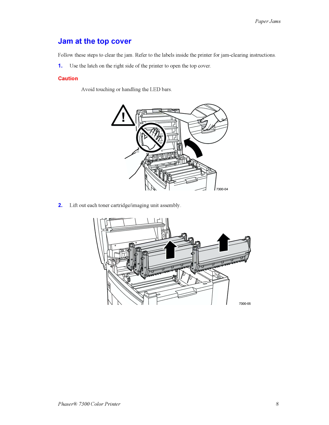 Xerox manual 7300-04, Jam at the top cover 