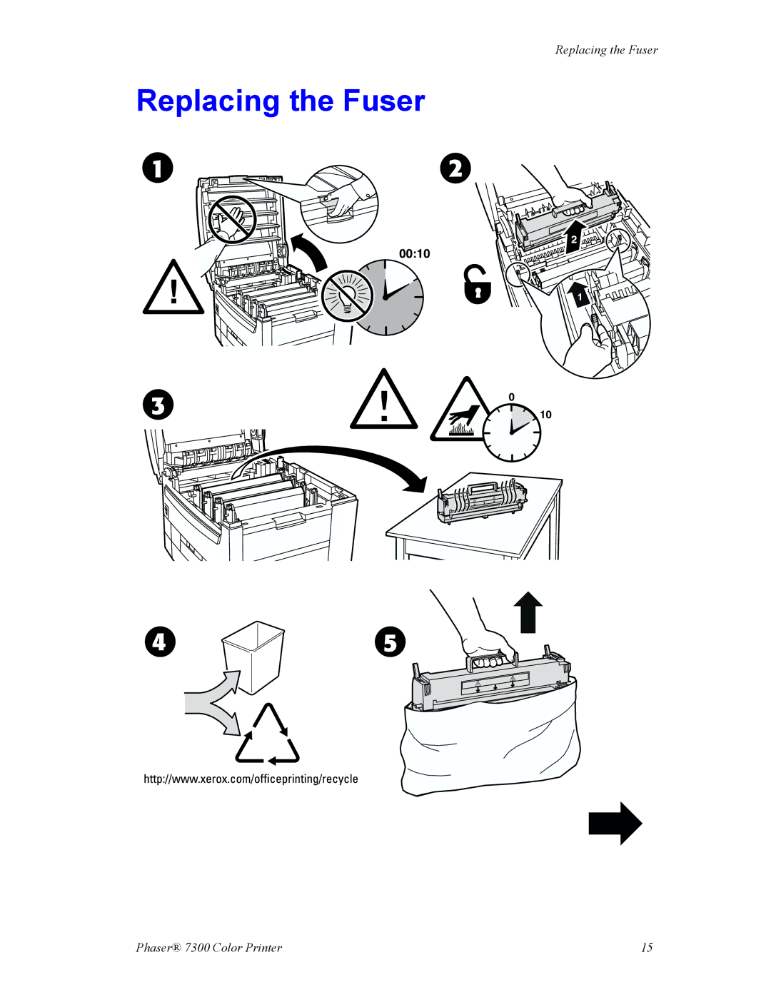 Xerox 7300 manual 0010, Replacing the Fuser 