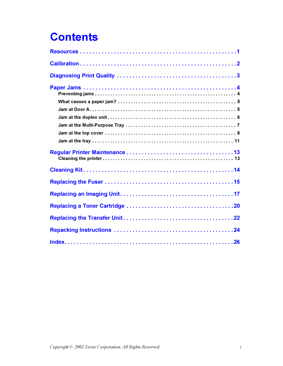 Xerox 7300 manual Contents 