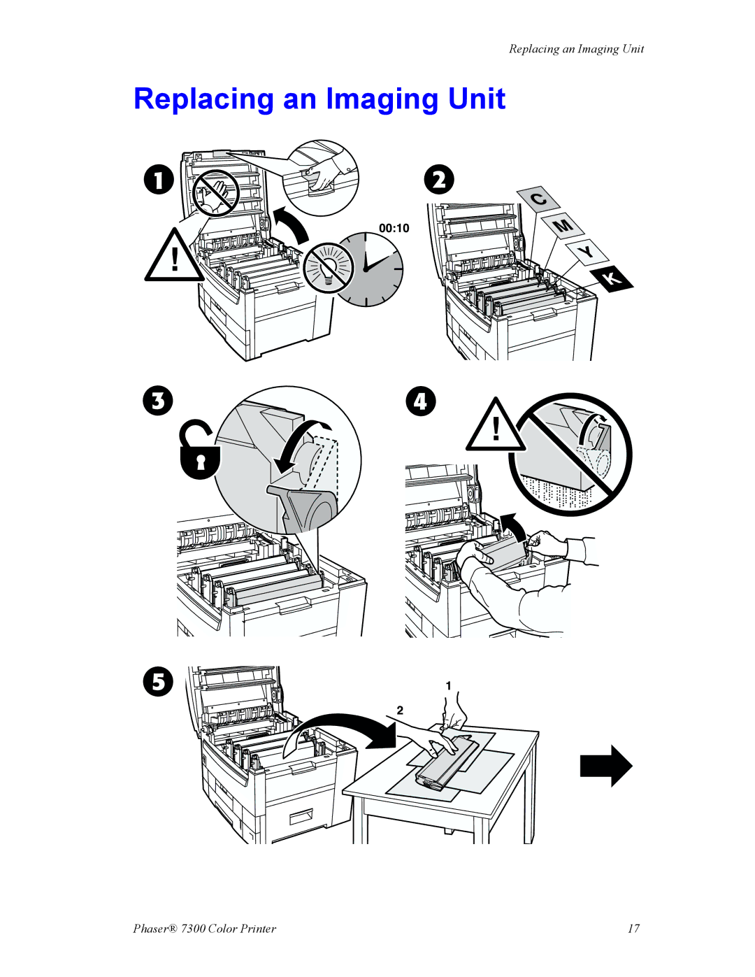 Xerox 7300 manual 0010, Replacing an Imaging Unit 