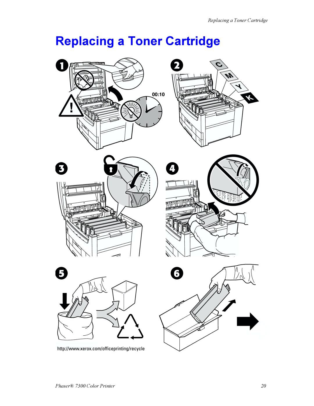 Xerox 7300 manual 0010, Replacing a Toner Cartridge 