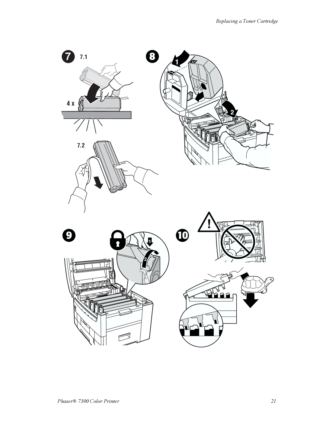 Xerox manual Replacing a Toner Cartridge Phaser 7300 Color Printer 