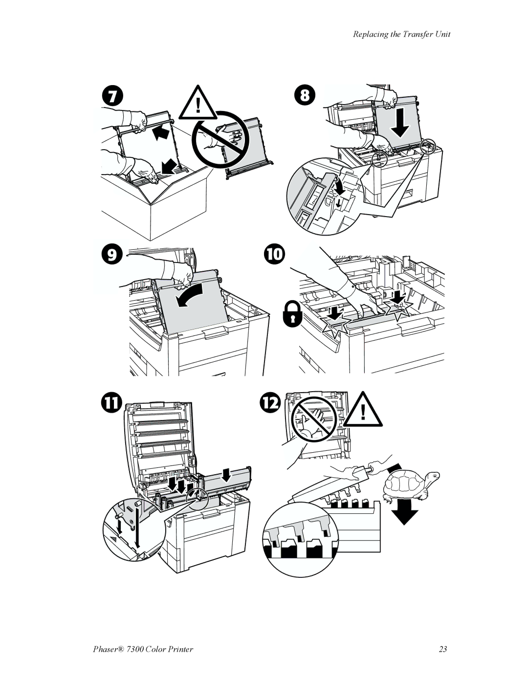 Xerox manual Replacing the Transfer Unit Phaser 7300 Color Printer 