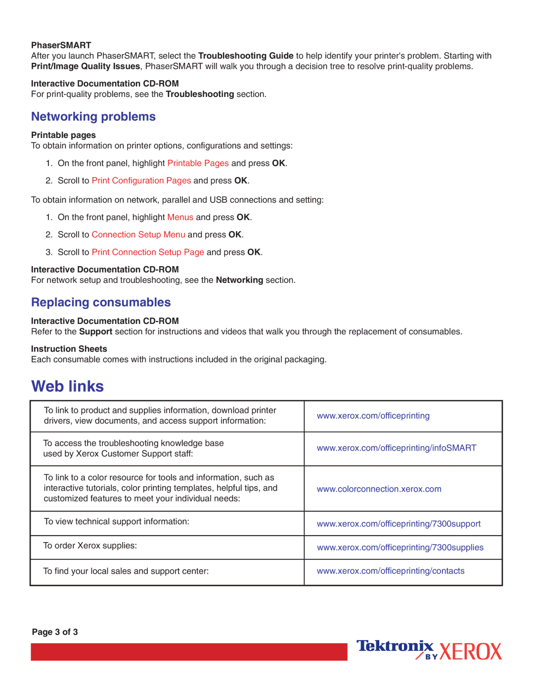 Xerox 7300 manual Web links 