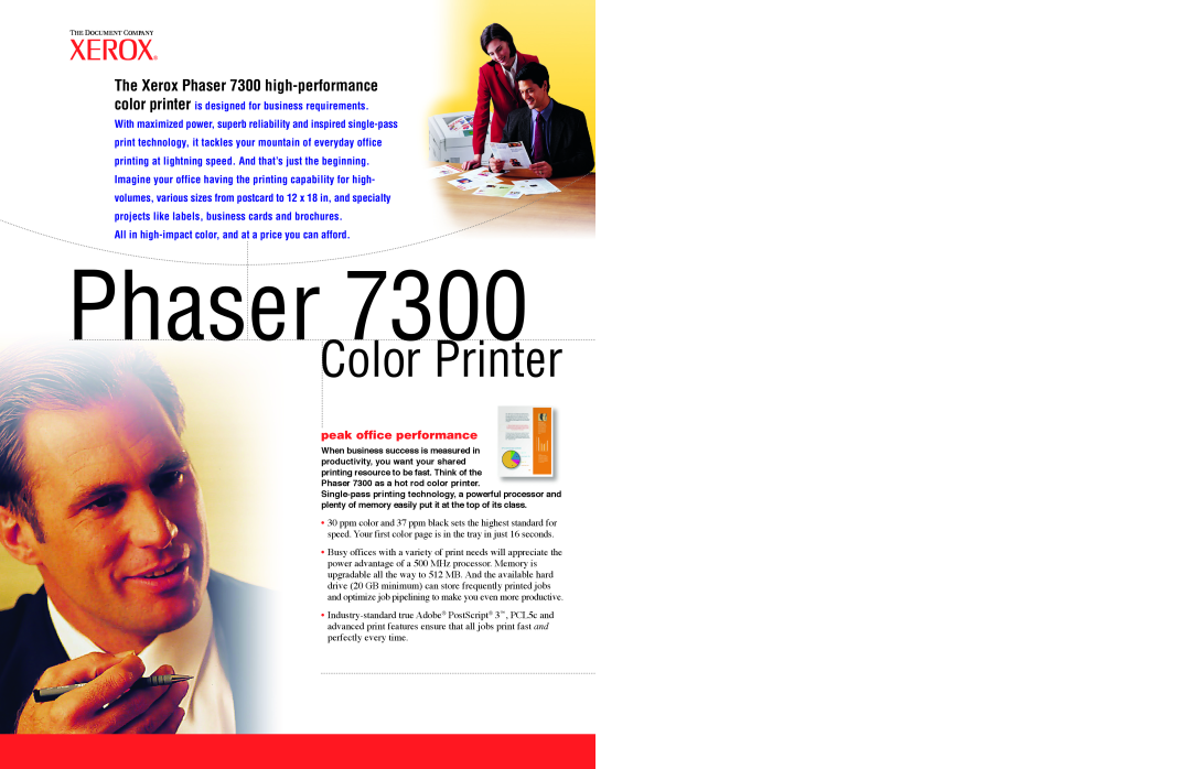 Xerox 7300FN/A, 7300B, 7300N peak office performance, Color Printer, The Xerox Phaser 7300 high-performance 