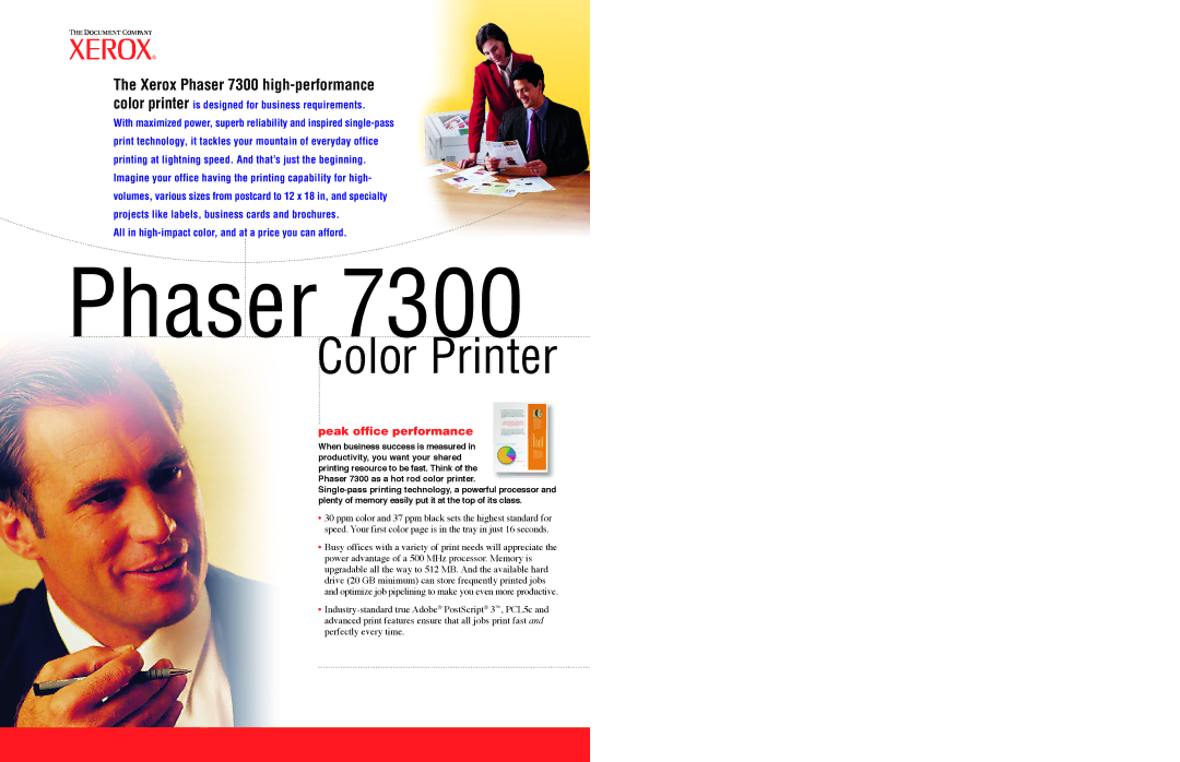 Xerox 7300FN/A, 7300B, 7300N specifications Xerox Phaser 7300 high-performance, Peak office performance 