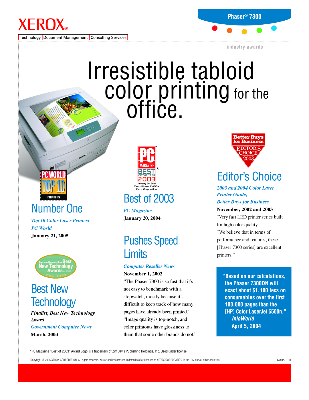 Xerox 7300DN manual office, Irresistible tabloid color printing for the, Number One, Best New Technology, Best of, Phaser 