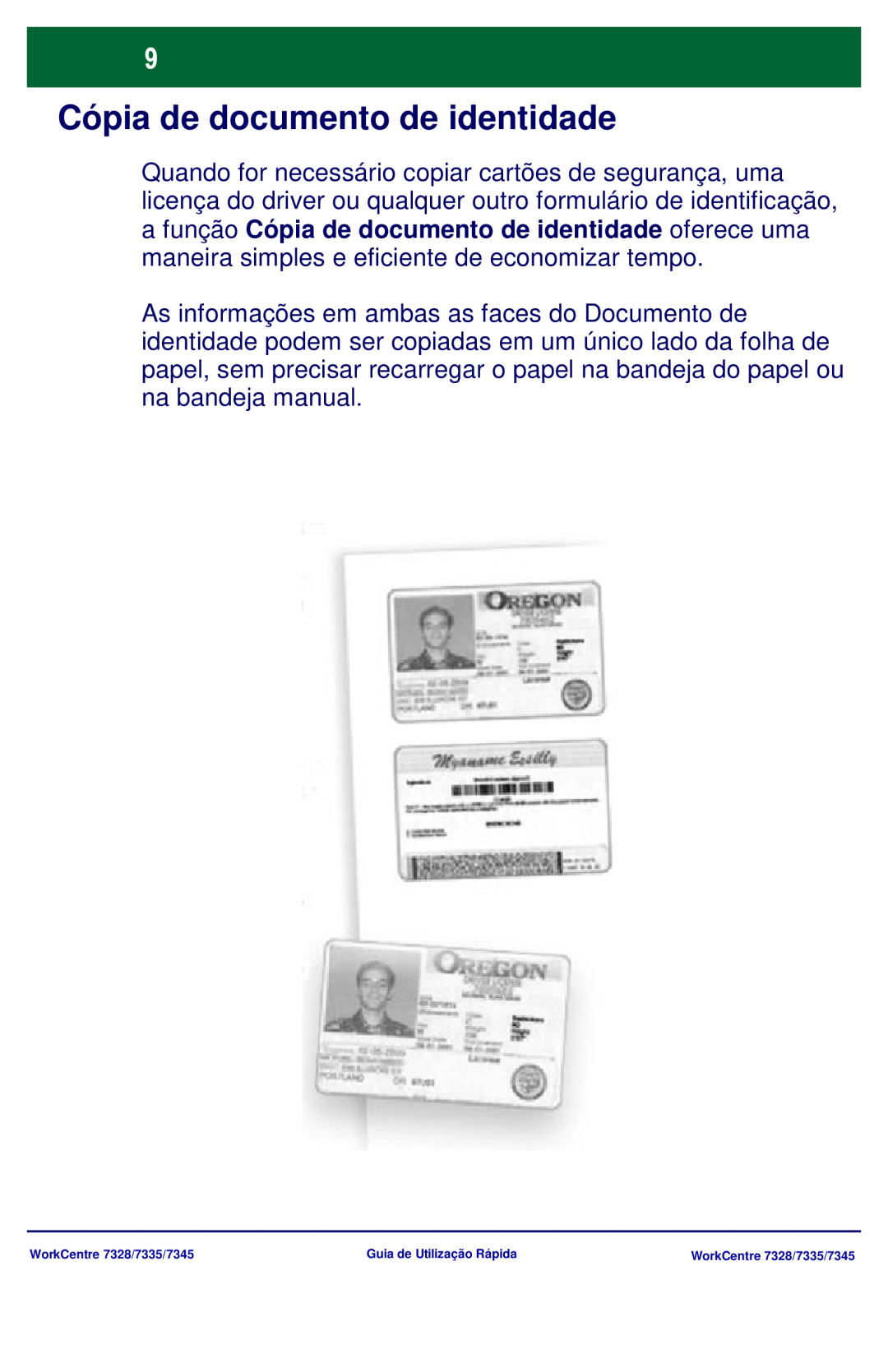 Xerox 7328, 7335, 7345 manual Cópia de documento de identidade 