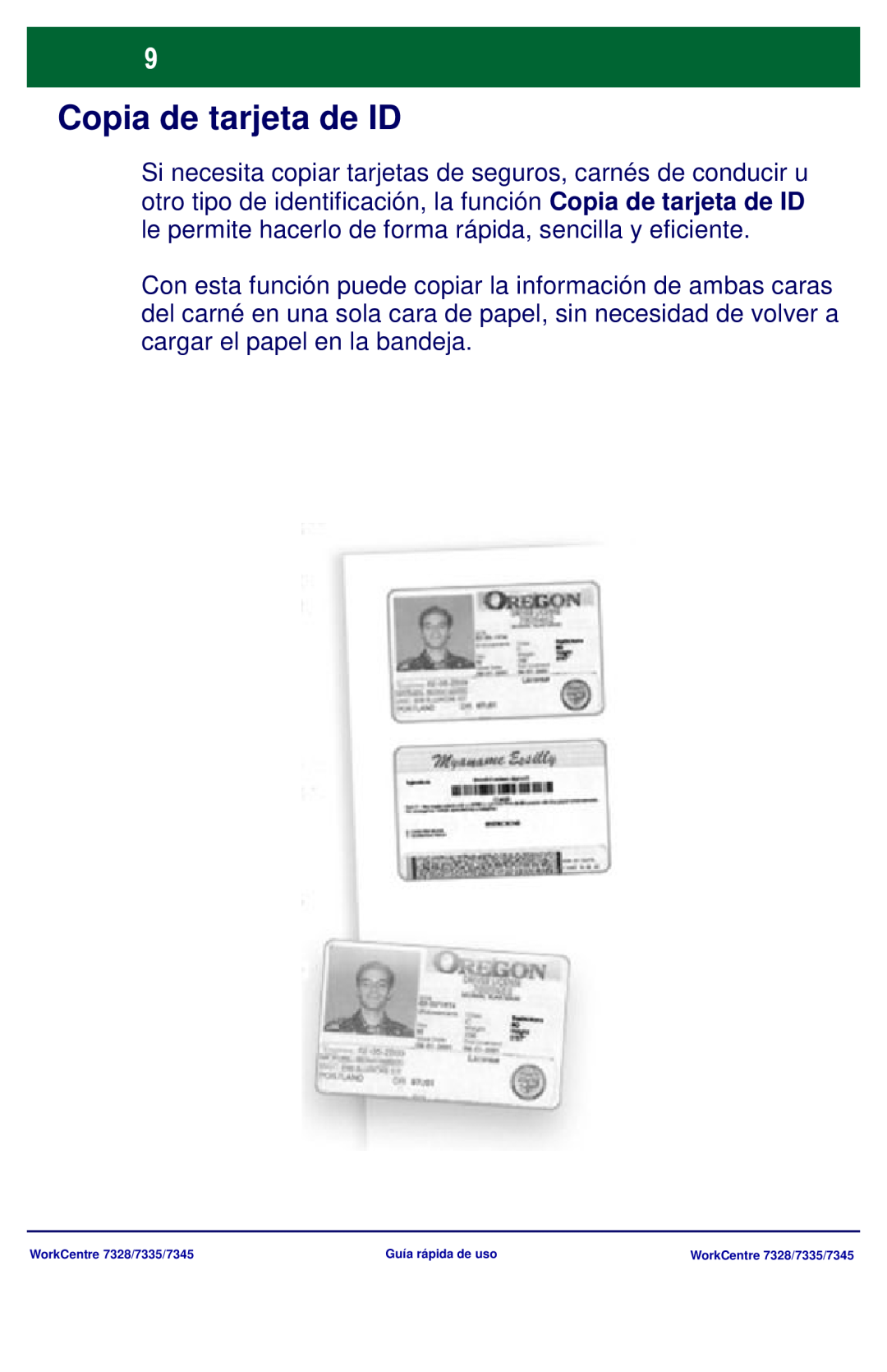 Xerox 7345, 7335, 7328 manual Copia de tarjeta de ID 