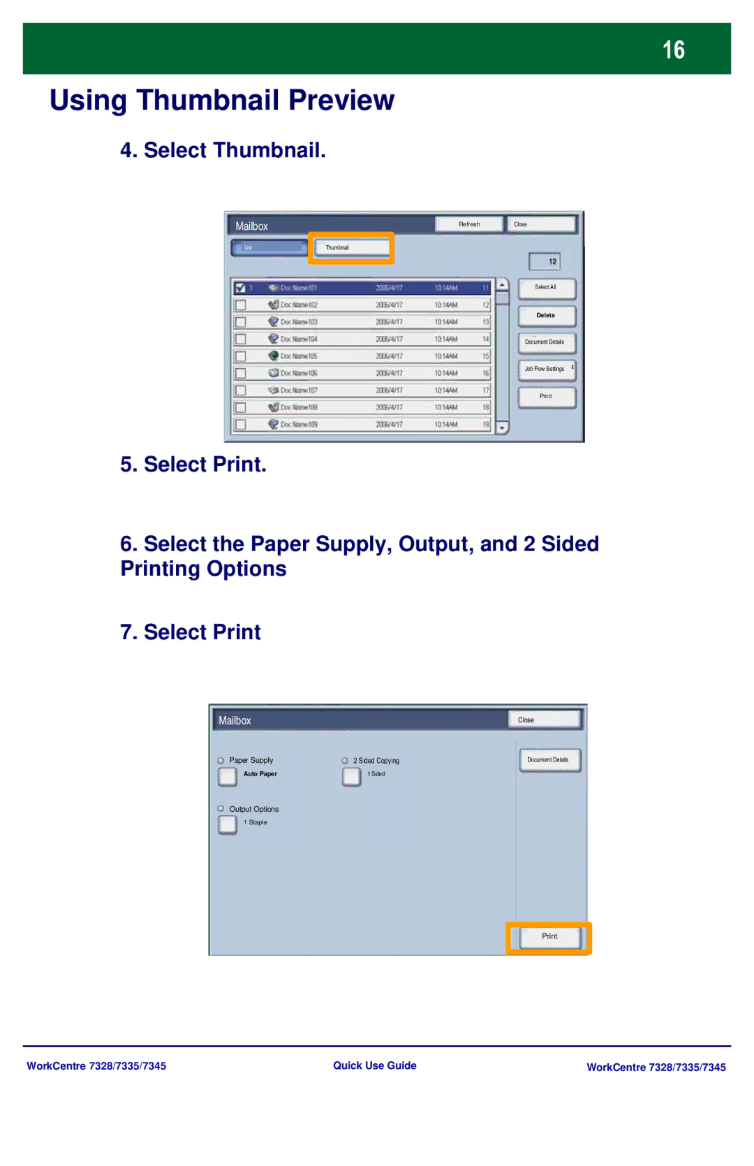 Xerox 7345, 7335, 7328 manual Select Thumbnail 