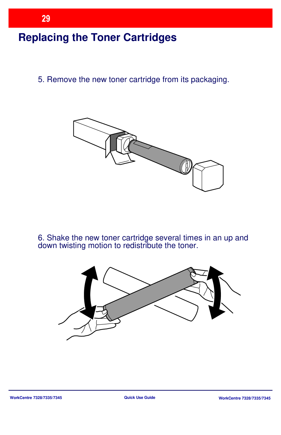 Xerox 7335, 7328, 7345 manual Replacing the Toner Cartridges 